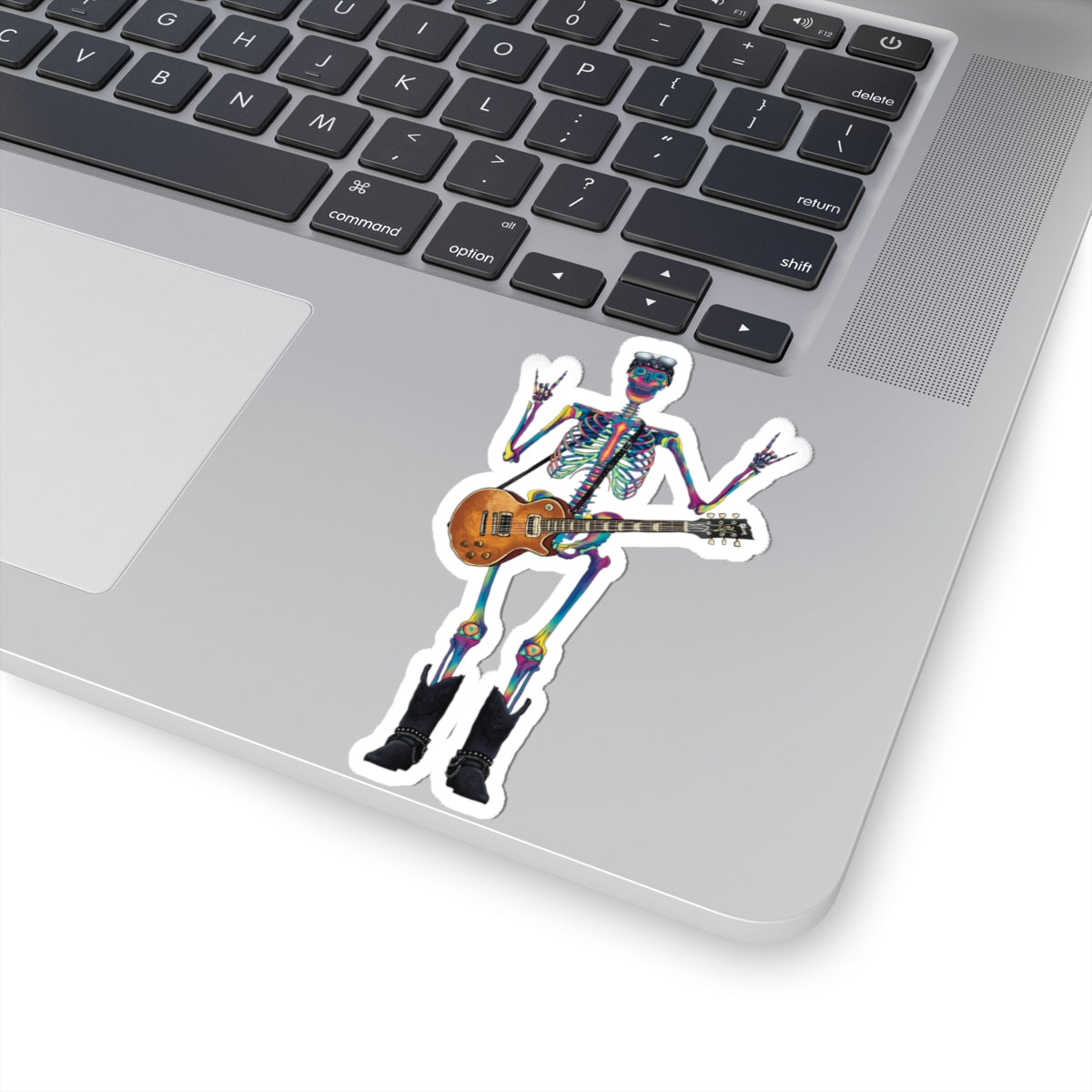 Rock and Roll Skeleton Sticker, Tie-Dye Skeleton with Guitar, 80’s Rock Inspired Sticker