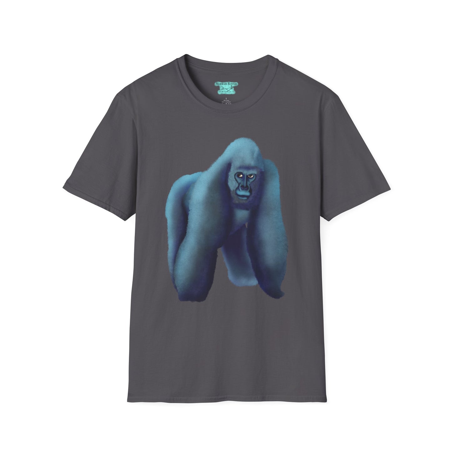 Silverback Gorilla Graphic T-Shirt, Blue Gorilla Wildlife Print, Unisex Gorilla Tee