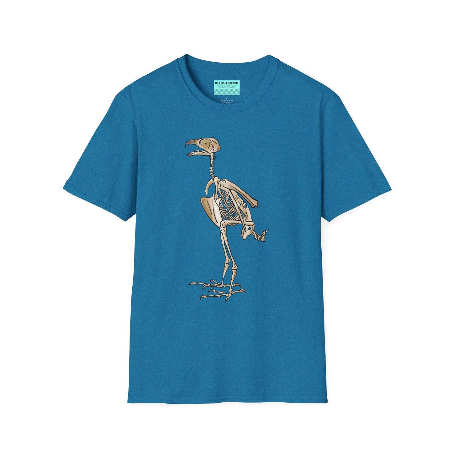 Tropical blue unisex short sleeve t-shirt featuring a peregrine falcon skeleton—proof that even the fastest creature on Earth looks cool in x-ray vision.