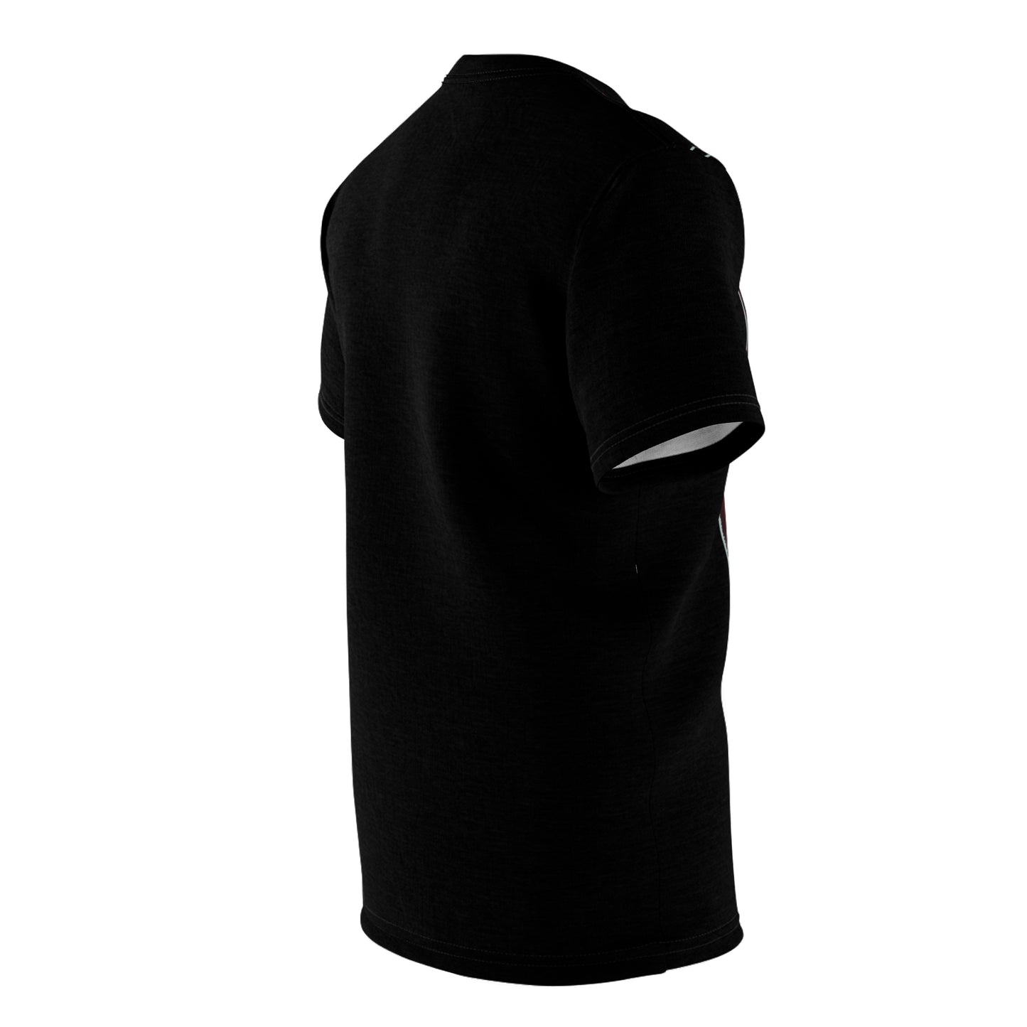 Right side view of a unisex black athletic t-shirt featuring a clever graphic of a zippered hoodie peeled open to reveal detailed trunk musculature underneath—because who needs X-ray vision when your shirt does the flexing for you?