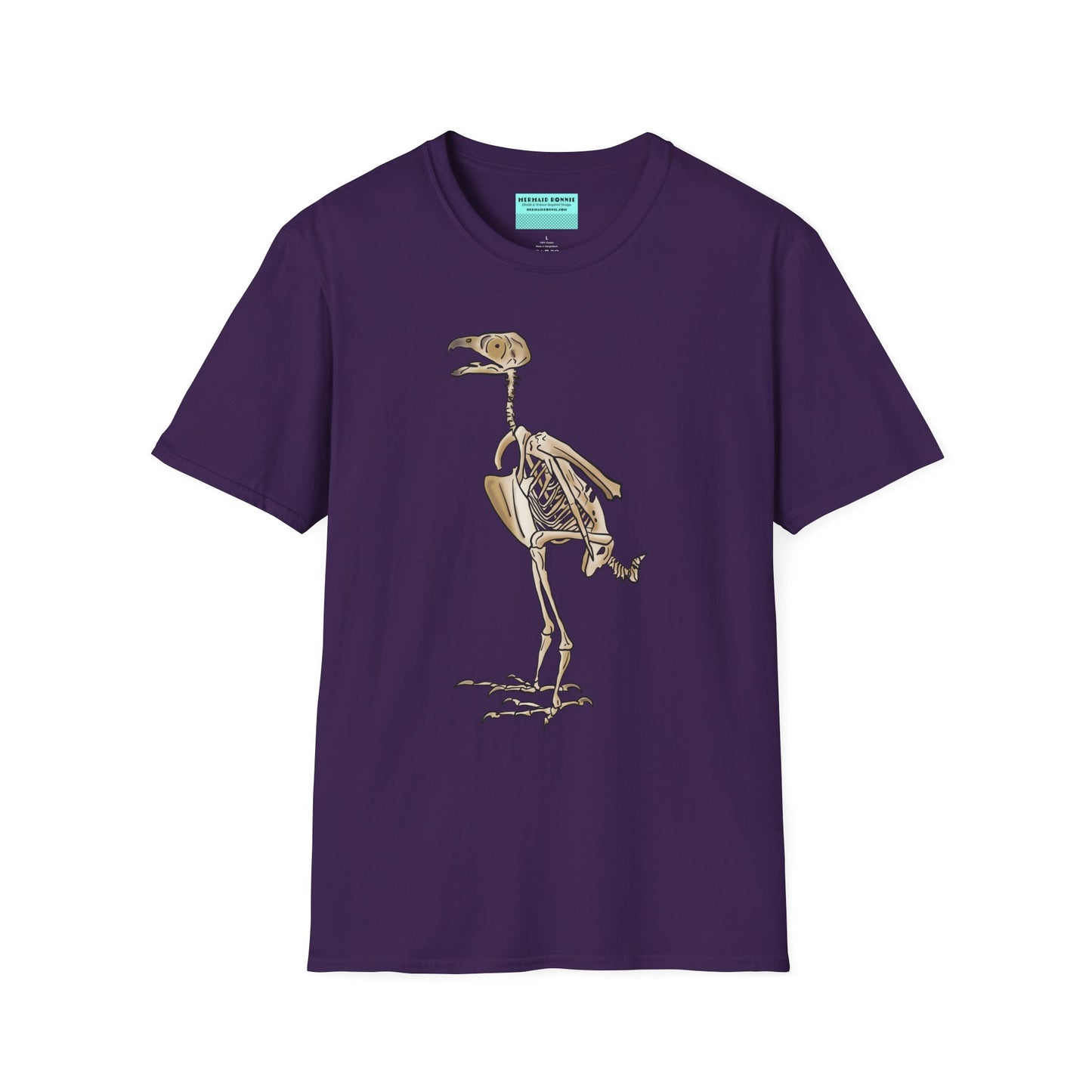 Purple unisex short sleeve t-shirt featuring a peregrine falcon skeleton—proof that even the fastest creature on Earth looks cool in x-ray vision.