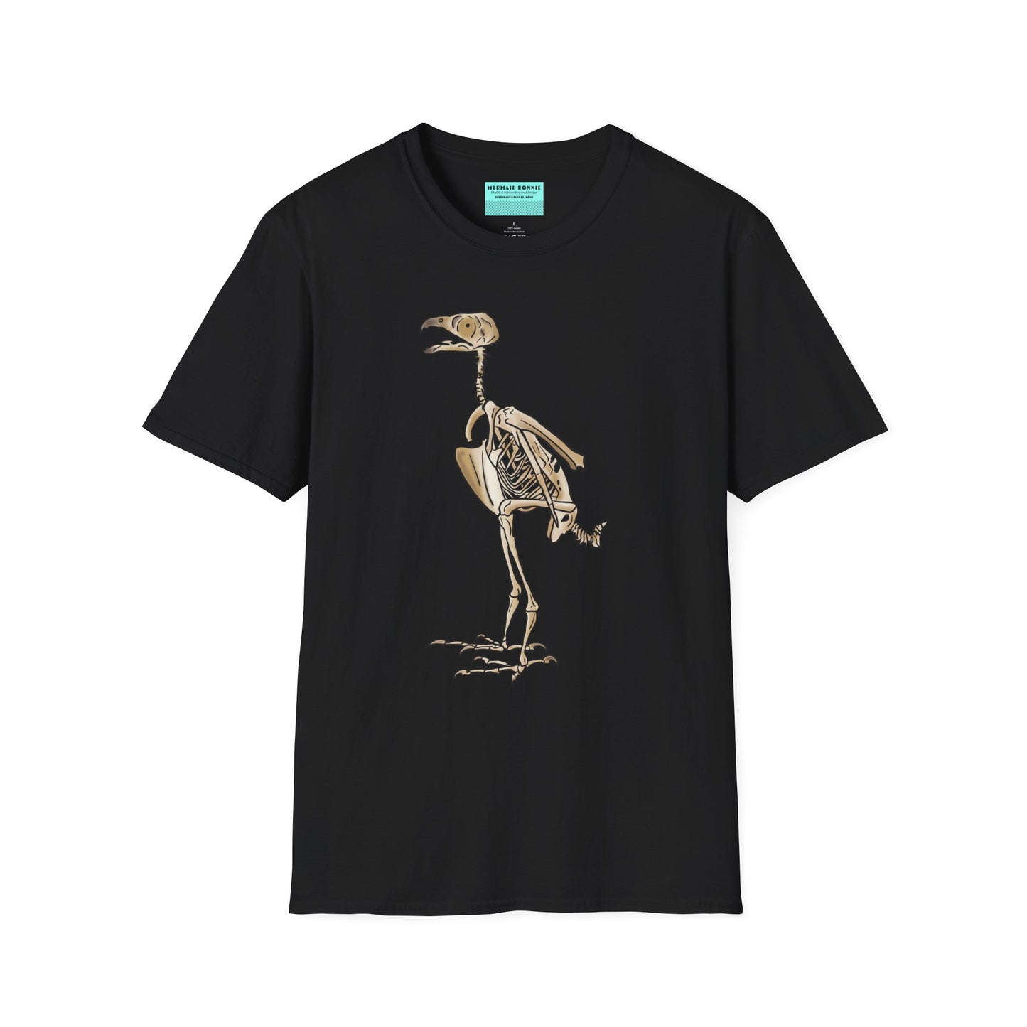 Black unisex short sleeve t-shirt featuring a peregrine falcon skeleton—proof that even the fastest creature on Earth looks cool in x-ray vision.