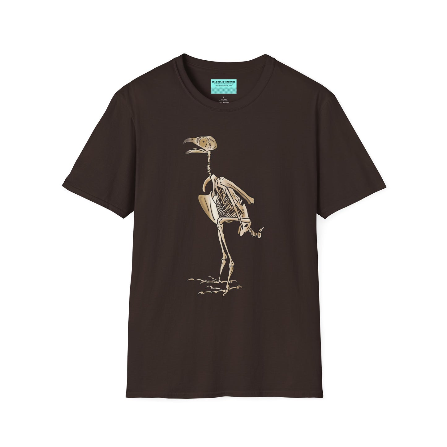 Brown unisex short sleeve t-shirt featuring a peregrine falcon skeleton—proof that even the fastest creature on Earth looks cool in x-ray vision.