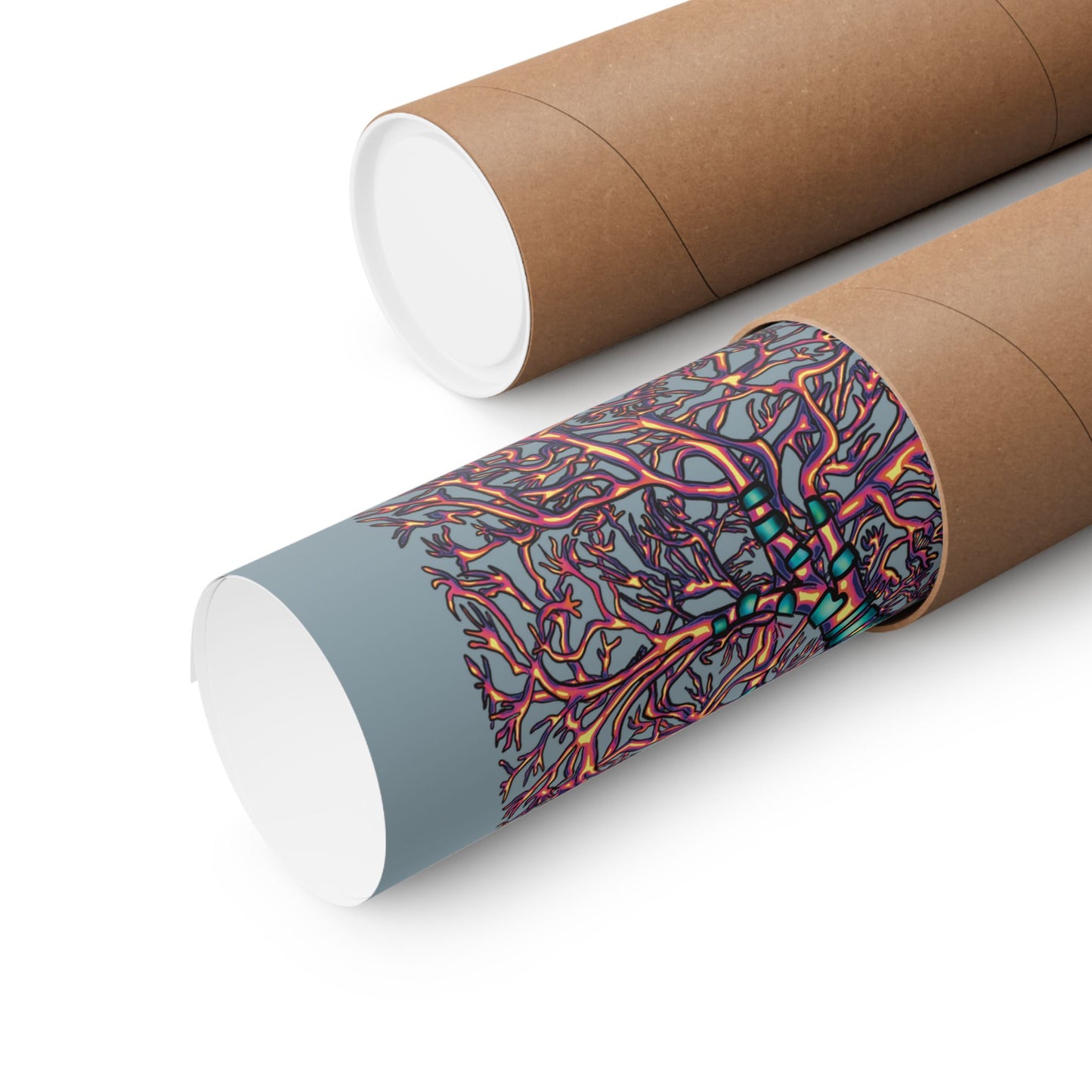Medium poster rolled up, featuring an illustration of anatomical lungs with detailed bronchial tree, trachea, and larynx, set against a blue-grey background.