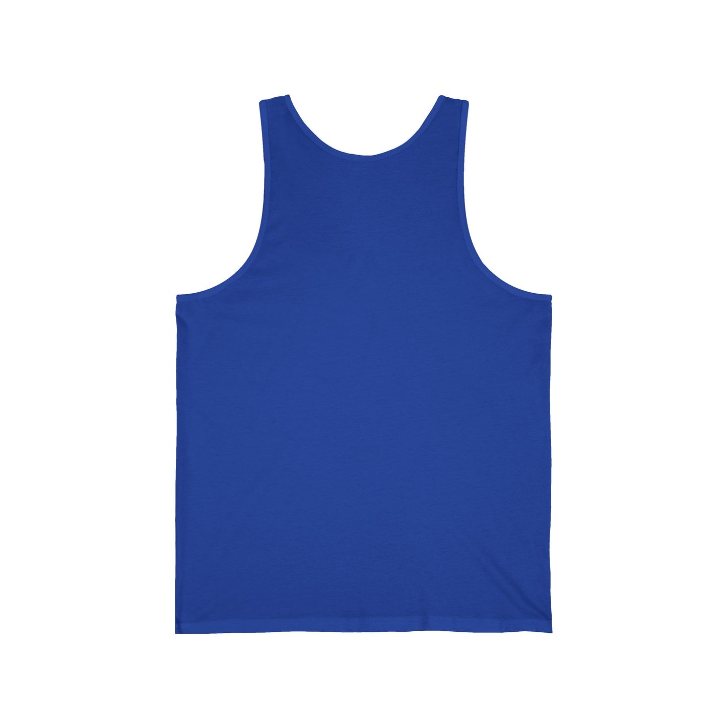 The back view of a royal blue unisex adult tank top.