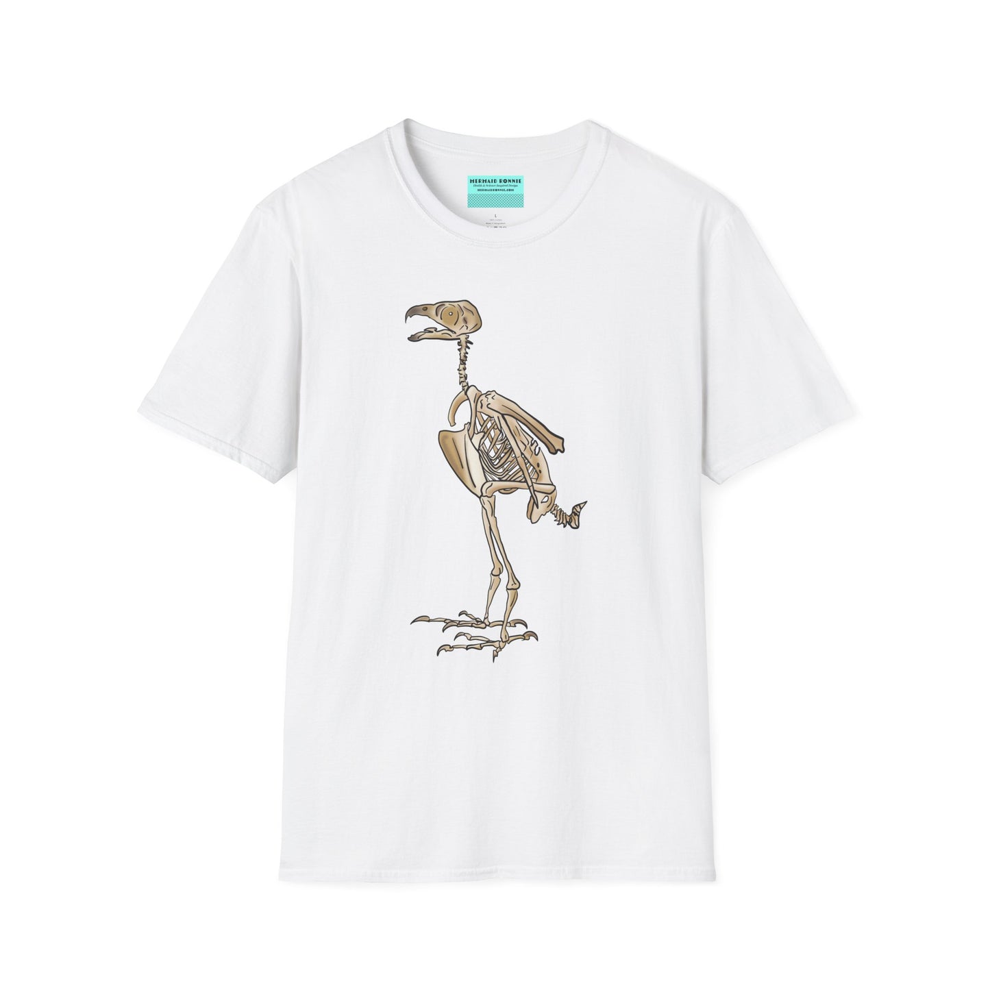 White unisex short sleeve t-shirt featuring a peregrine falcon skeleton—proof that even the fastest creature on Earth looks cool in x-ray vision.