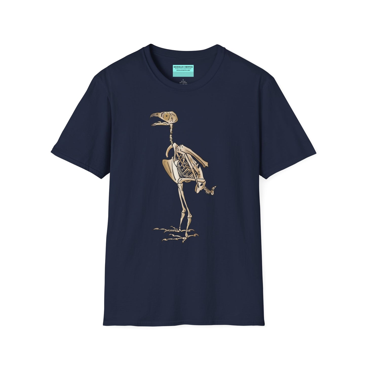 Navy unisex short sleeve t-shirt featuring a peregrine falcon skeleton—proof that even the fastest creature on Earth looks cool in x-ray vision.
