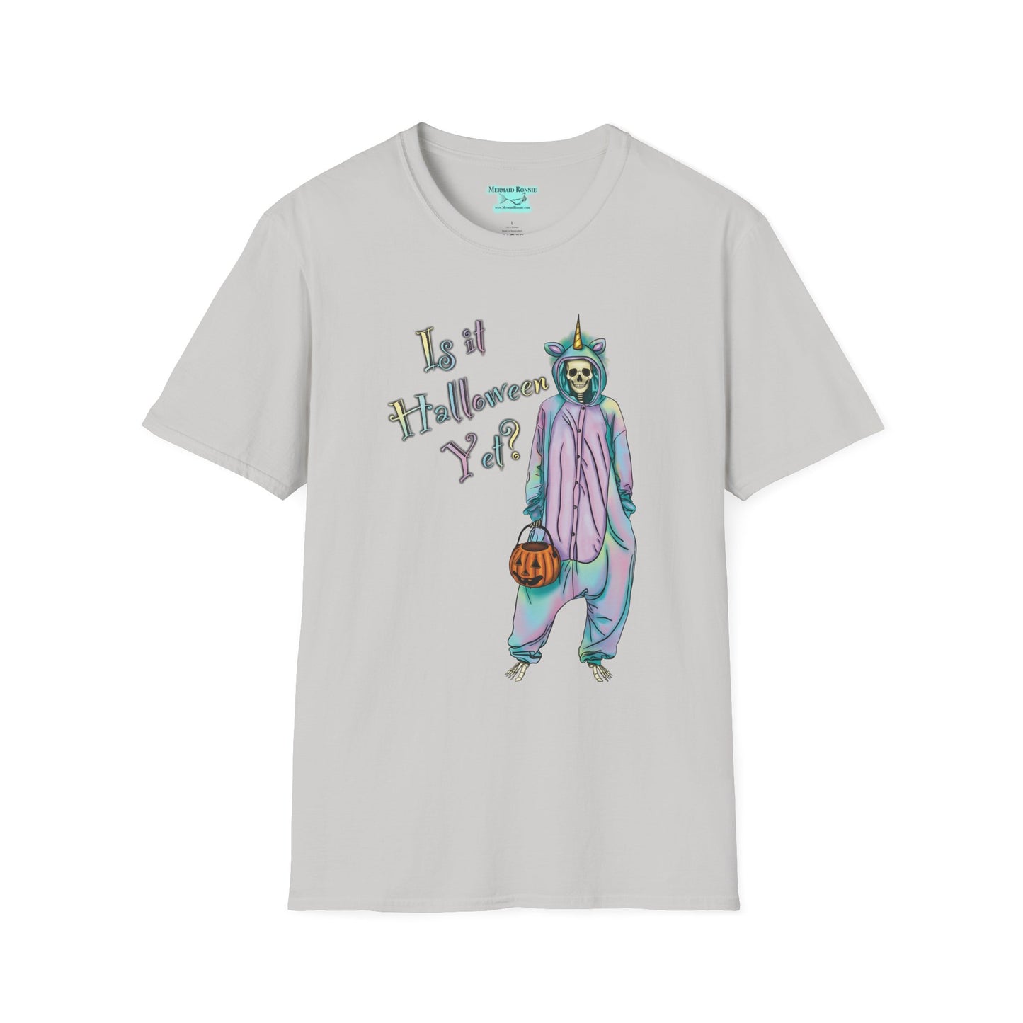 Halloween Skeleton T-Shirt, Pastel ‘Is it Halloween yet?’ Tee, Whimsical Unicorn Costume Design