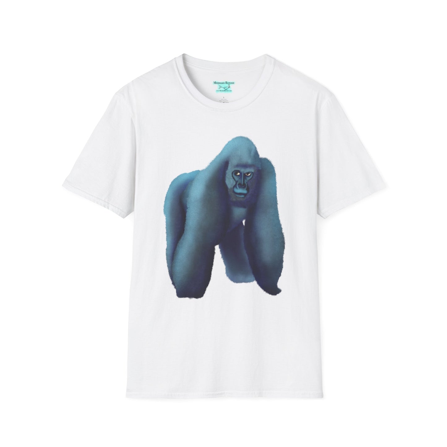 Silverback Gorilla Graphic T-Shirt, Blue Gorilla Wildlife Print, Unisex Gorilla Tee