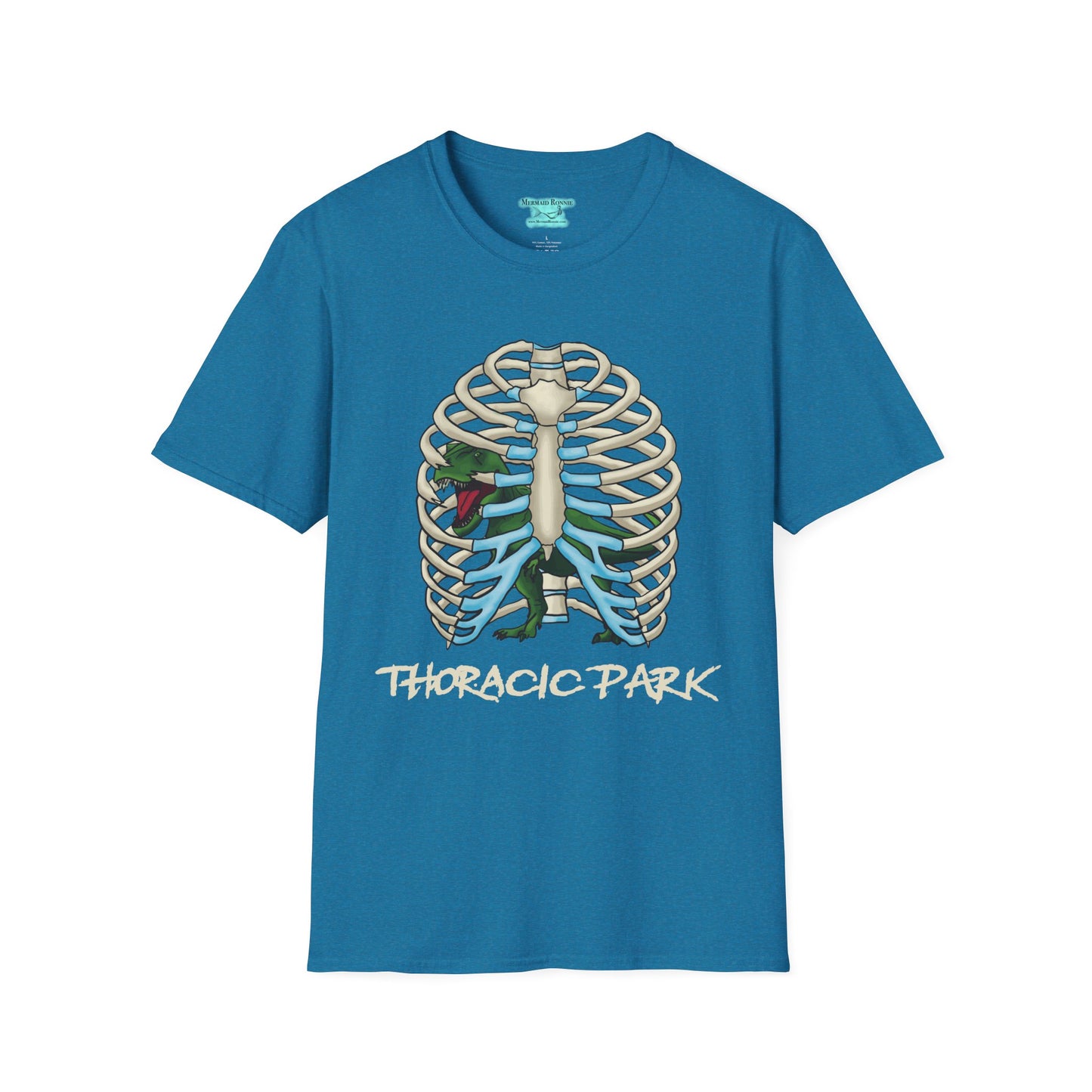 Thoracic Park T-Shirt, T-Rex Dinosaur in Rib Cage Graphic Tee, Unisex Short Sleeve