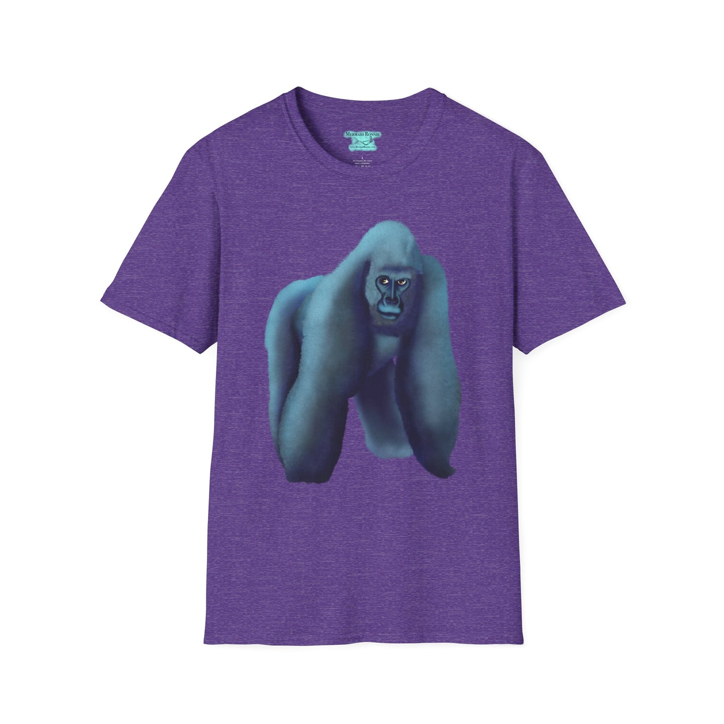 Silverback Gorilla Graphic T-Shirt, Blue Gorilla Wildlife Print, Unisex Gorilla Tee