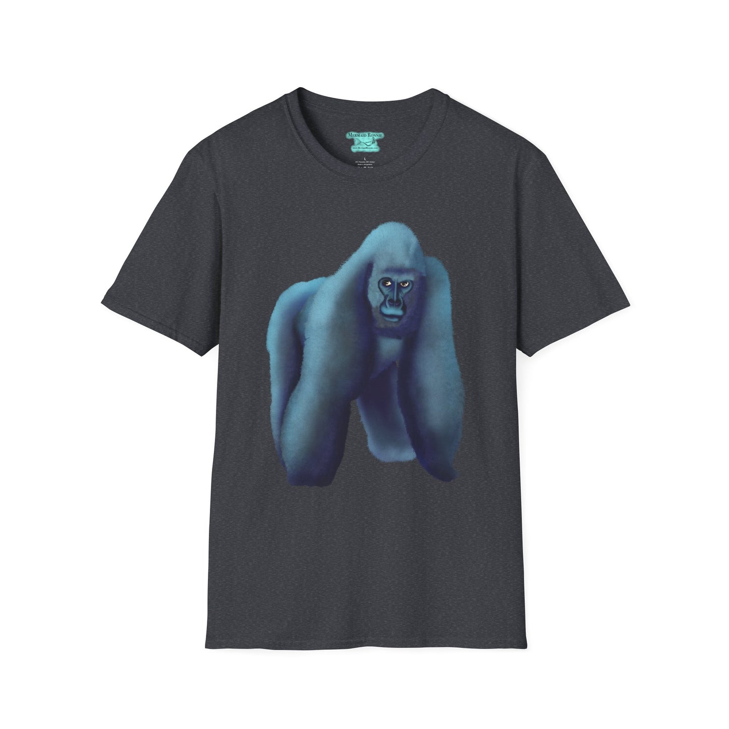Silverback Gorilla Graphic T-Shirt, Blue Gorilla Wildlife Print, Unisex Gorilla Tee