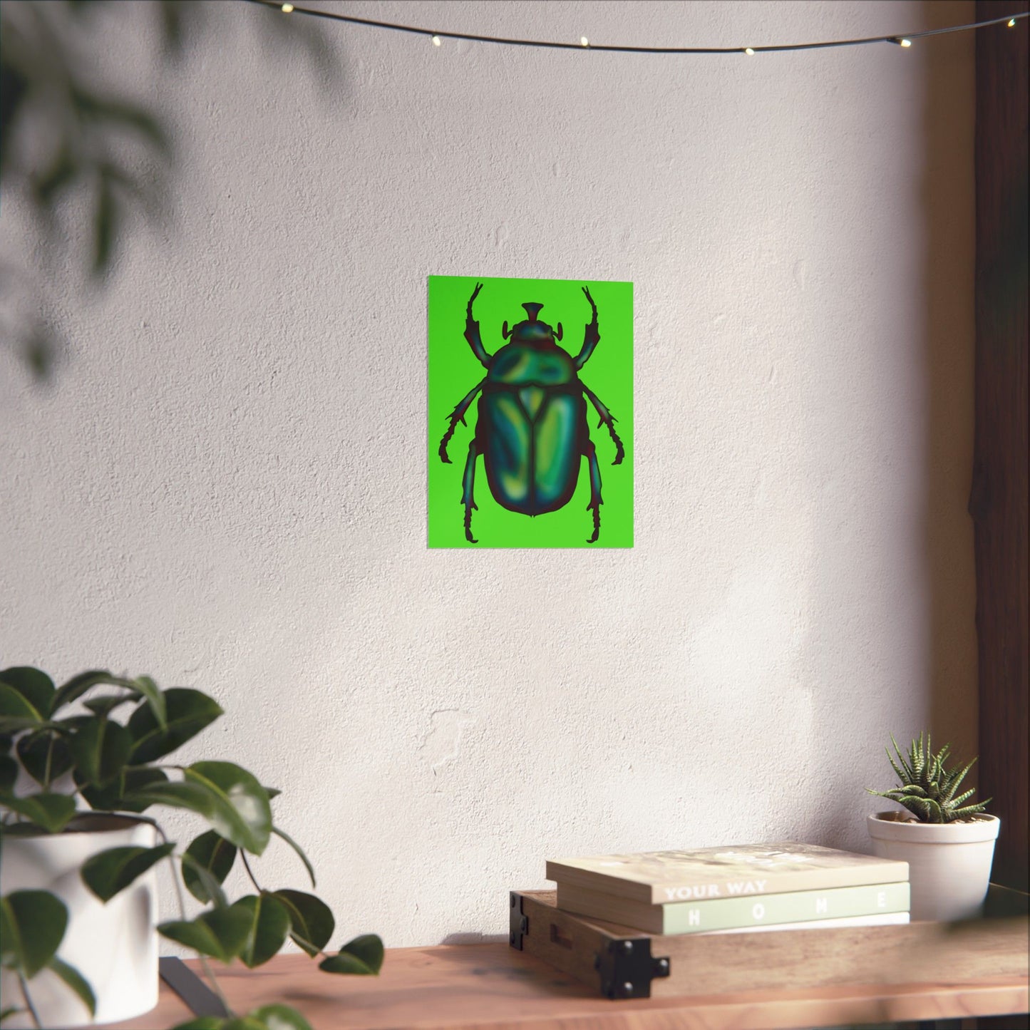 June Bug Wall Art Print, Green Chafer Beetle Poster, Green Nature Insect Decor
