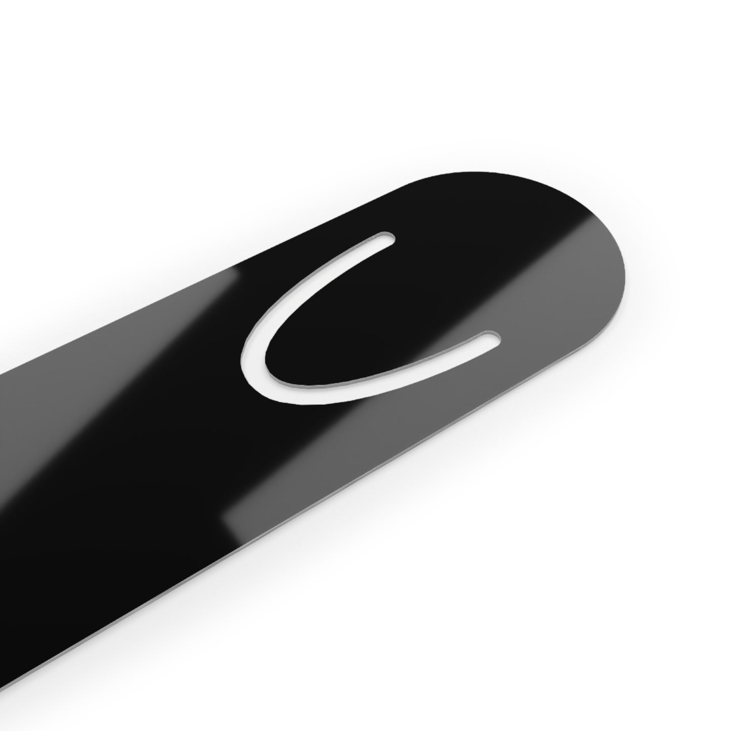 Close view of the clip of an aluminum book mark.