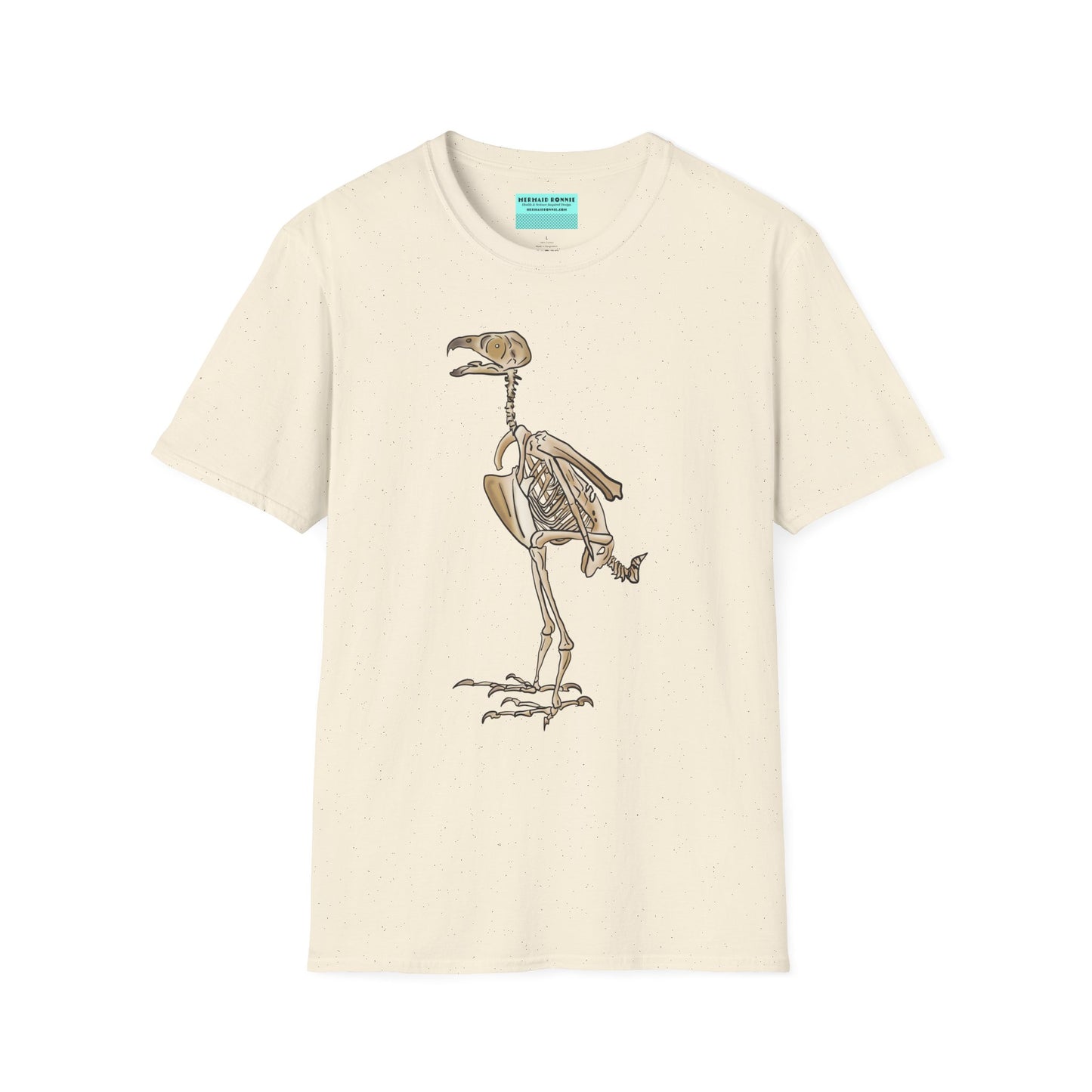 Beige unisex short sleeve t-shirt featuring a peregrine falcon skeleton—proof that even the fastest creature on Earth looks cool in x-ray vision.