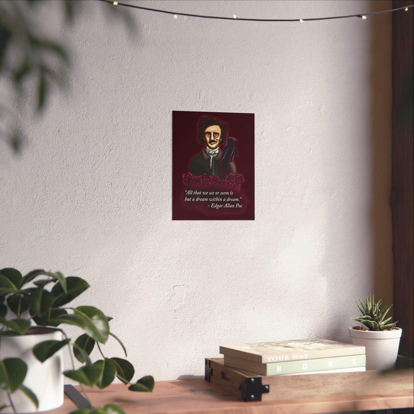 Edgar Allan Poe Wall Poster, Gothic Literary Art Print, Raven and Roses, Dream Within a Dream Quote