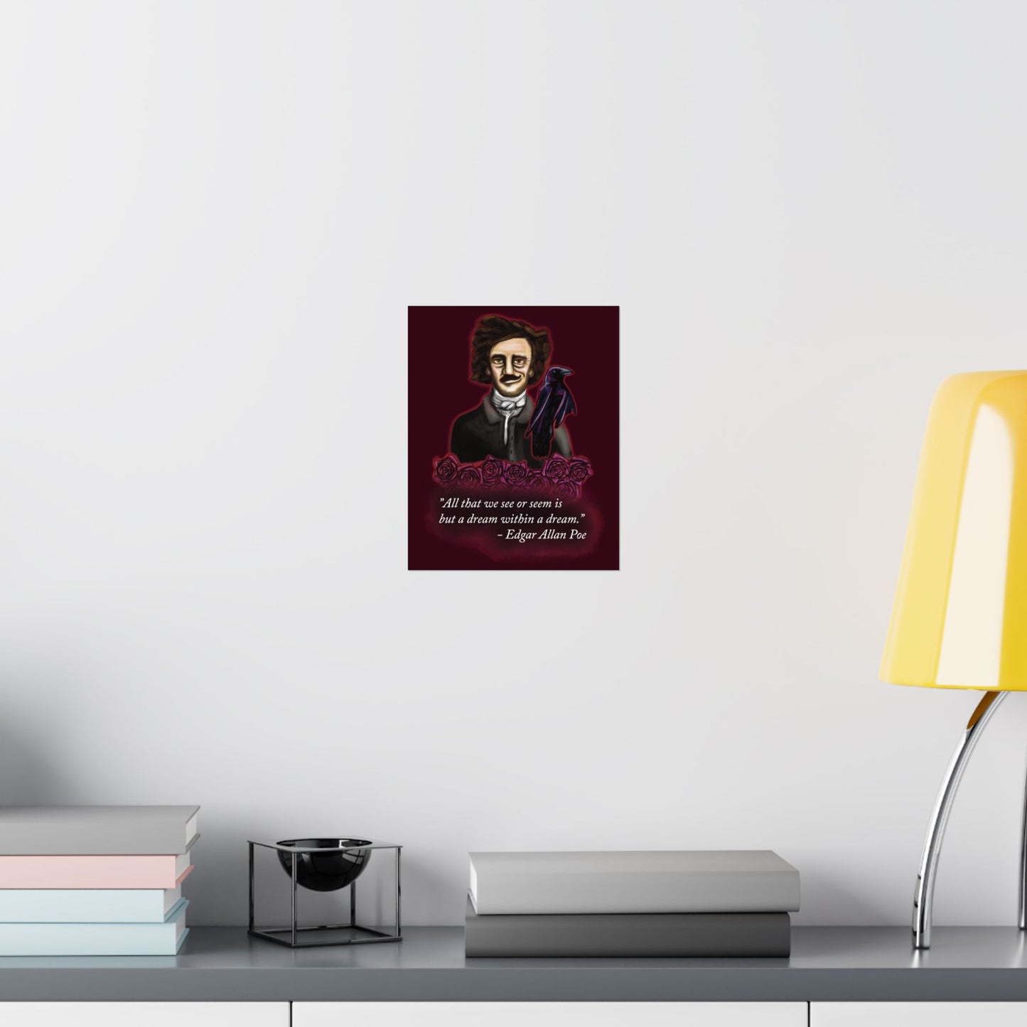 Edgar Allan Poe Wall Poster, Gothic Literary Art Print, Raven and Roses, Dream Within a Dream Quote