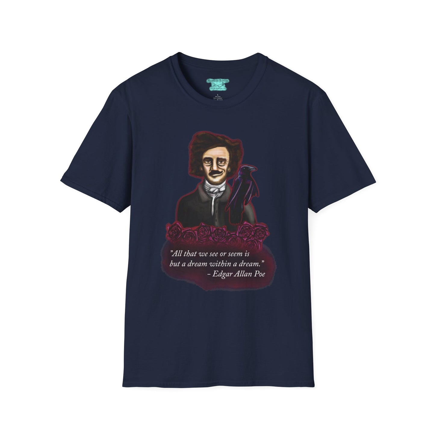 Edgar Allan Poe T-Shirt, Unisex Gothic Literary Tee, Raven and Roses