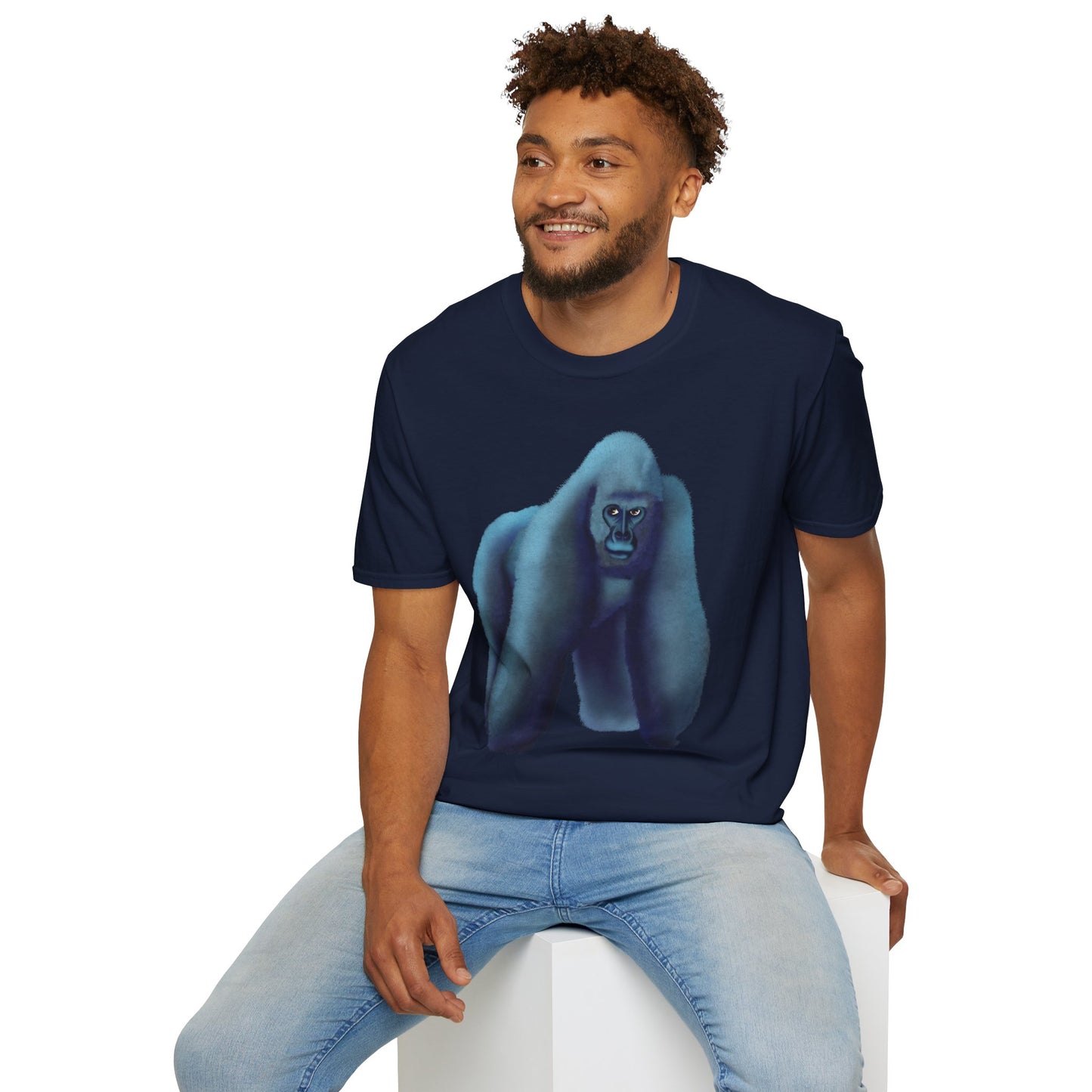 Silverback Gorilla Graphic T-Shirt, Blue Gorilla Wildlife Print, Unisex Gorilla Tee