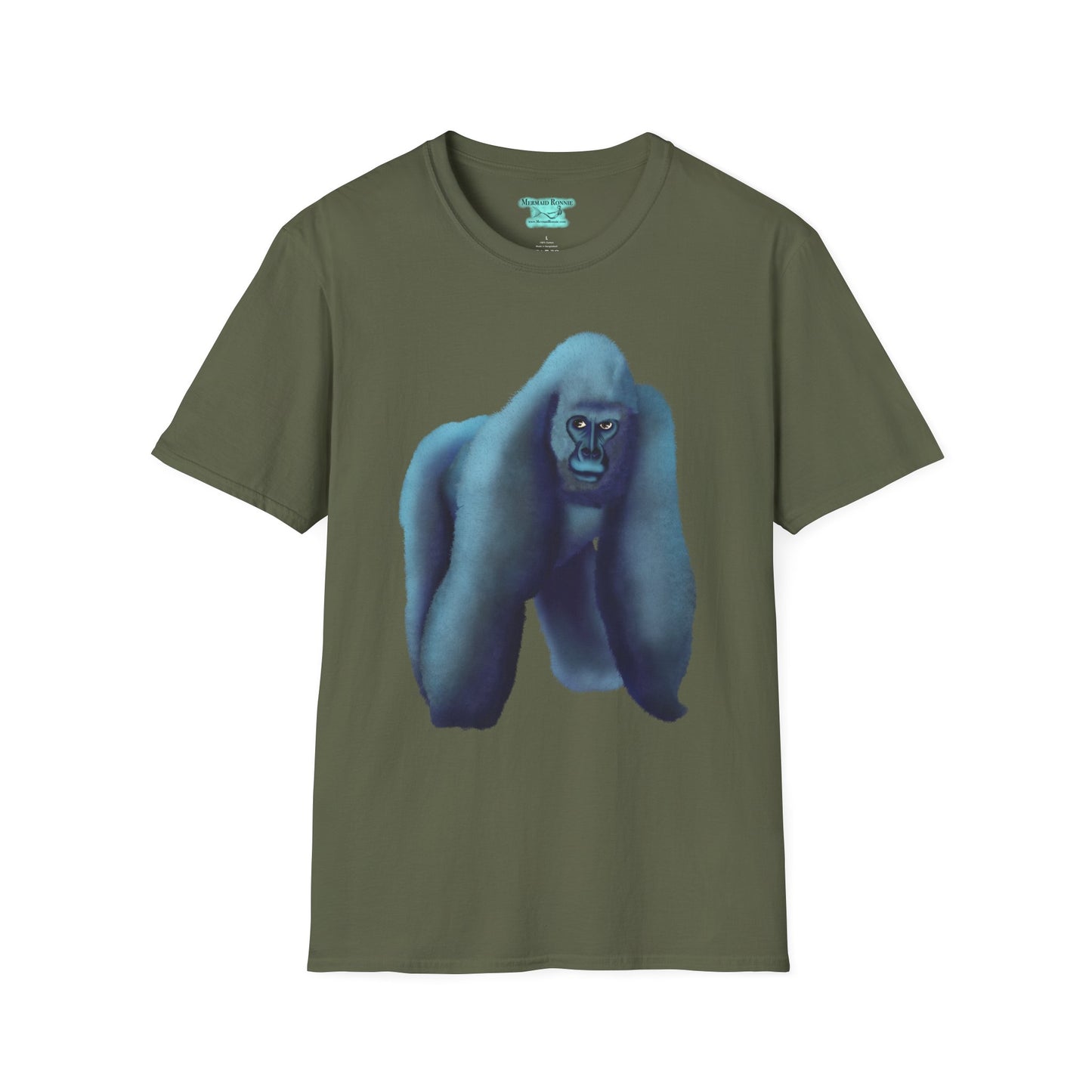Silverback Gorilla Graphic T-Shirt, Blue Gorilla Wildlife Print, Unisex Gorilla Tee