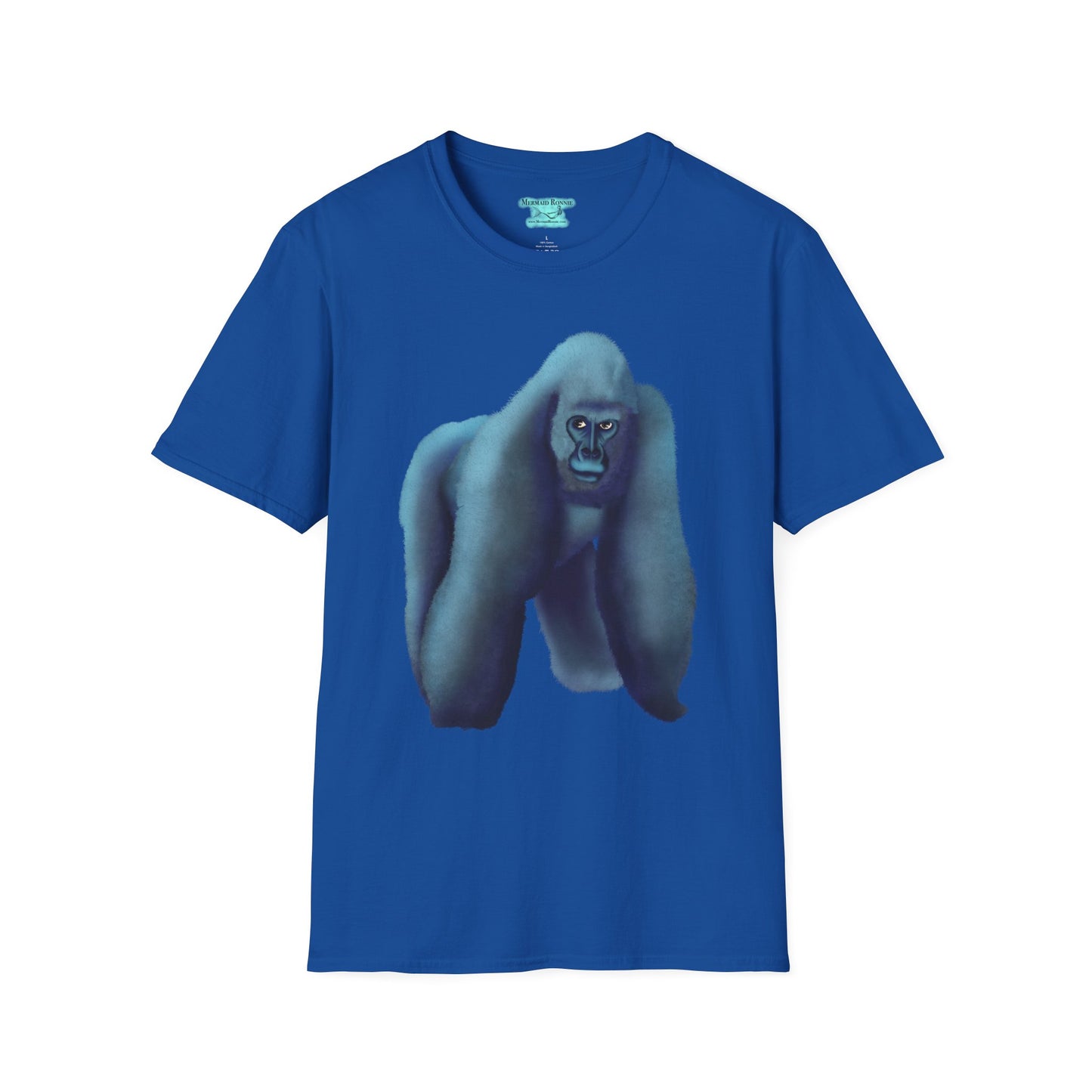 Silverback Gorilla Graphic T-Shirt, Blue Gorilla Wildlife Print, Unisex Gorilla Tee