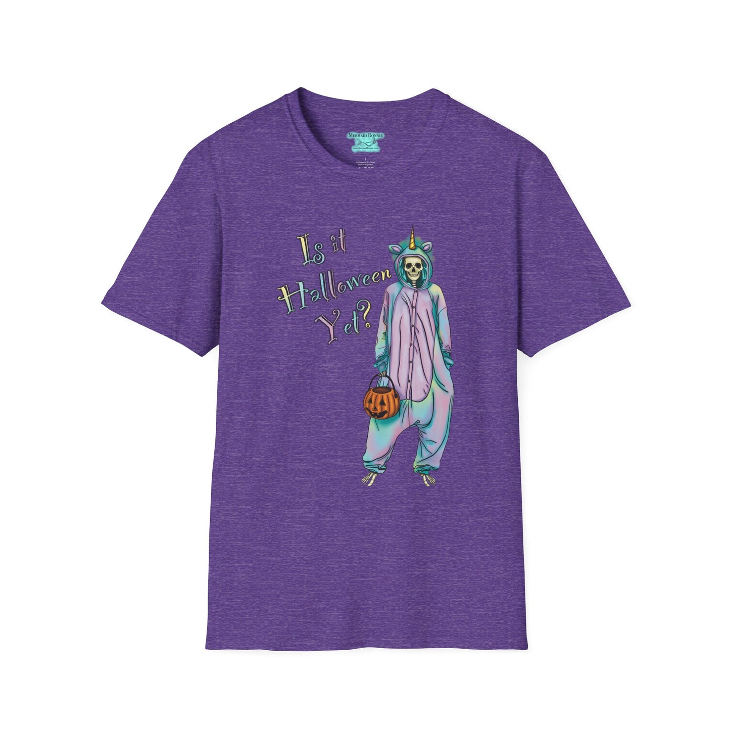 Halloween Skeleton T-Shirt, Pastel ‘Is it Halloween yet?’ Tee, Whimsical Unicorn Costume Design