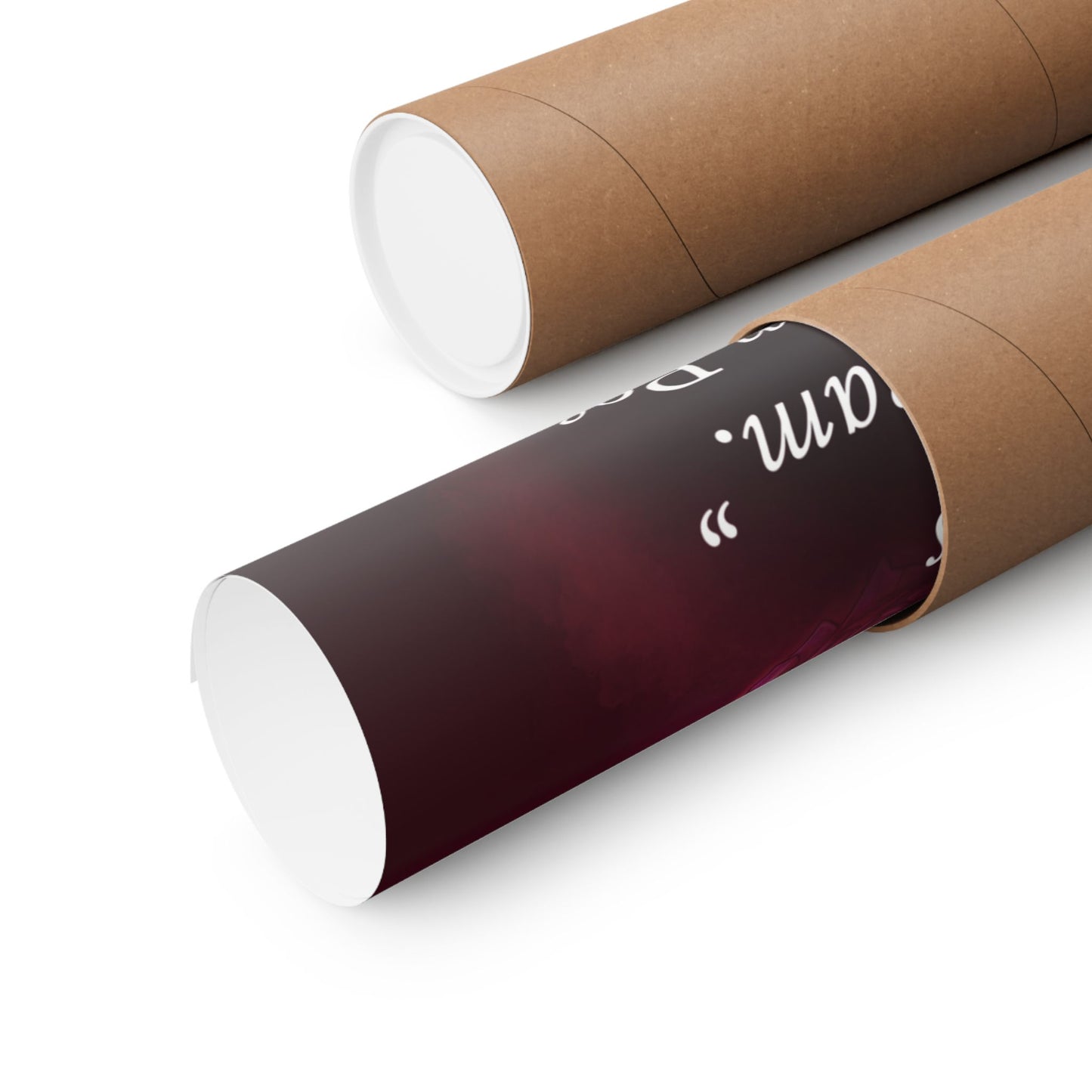 A rolled up poster of Edgar Allan Poe, wearing a wry smile as he’s surrounded by crimson roses and a raven, with a rich burgundy background—because even the master of macabre has a soft spot for gothic romance.