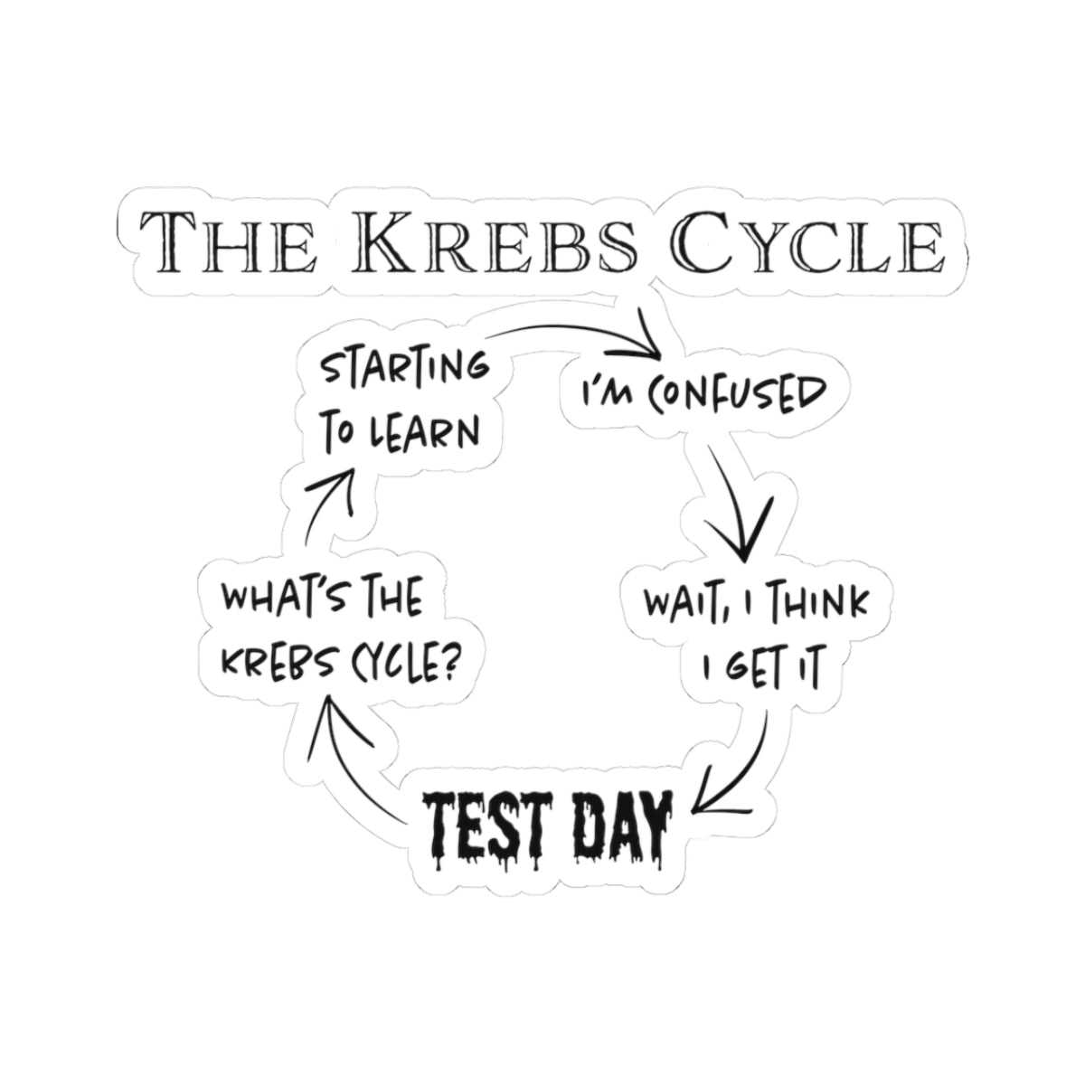 Funny Krebs Cycle Sticker, Biology Student Humor, Citric Acid Cycle Diagram