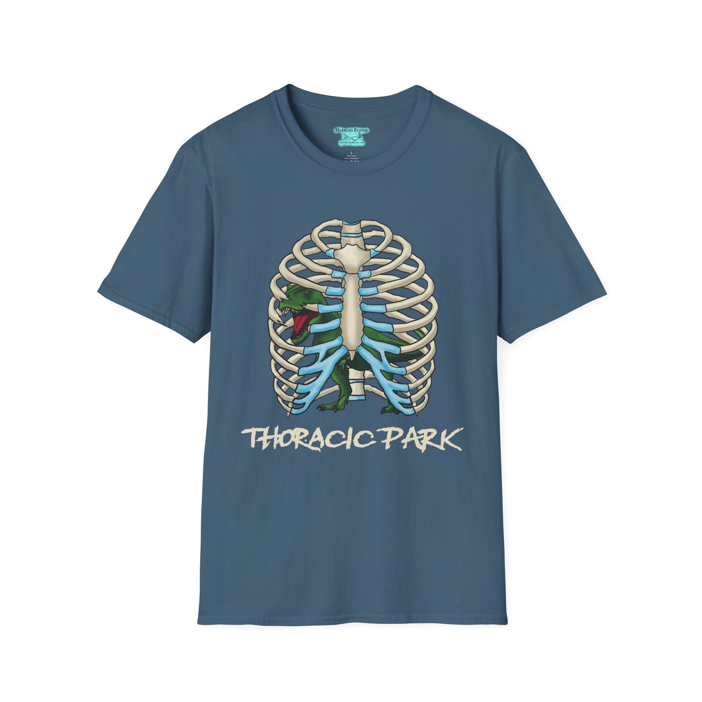Thoracic Park T-Shirt, T-Rex Dinosaur in Rib Cage Graphic Tee, Unisex Short Sleeve