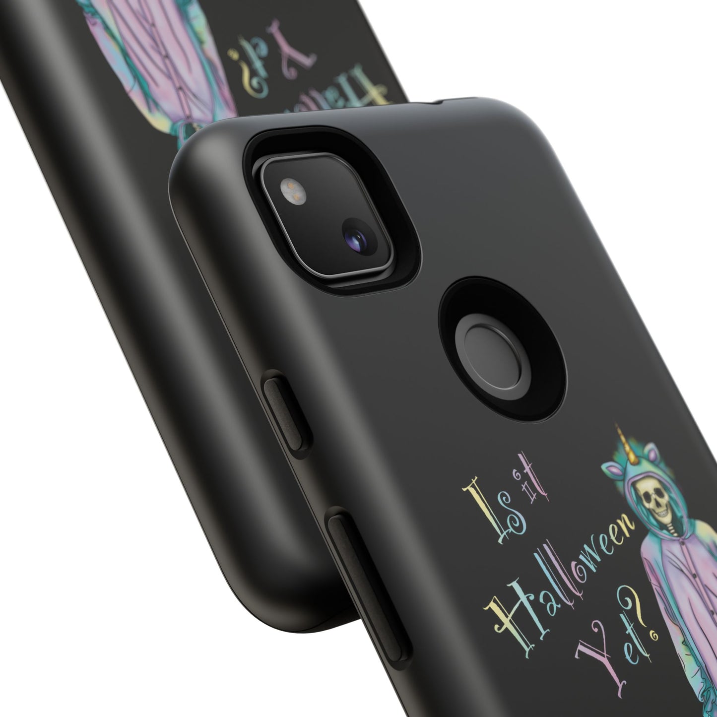 Halloween Phone Case, Skeleton Wearing Unicorn Costume, Black Phone Case for iPhone, Google Pixel, Samsung Galaxy
