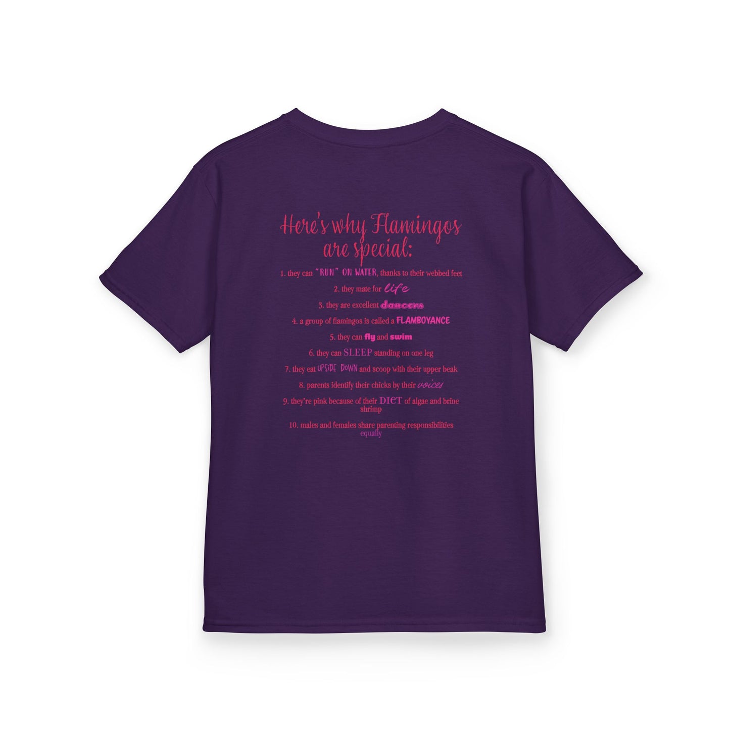 I Love Flamingos Kids T-Shirt, Animal Facts, Front and Back Print