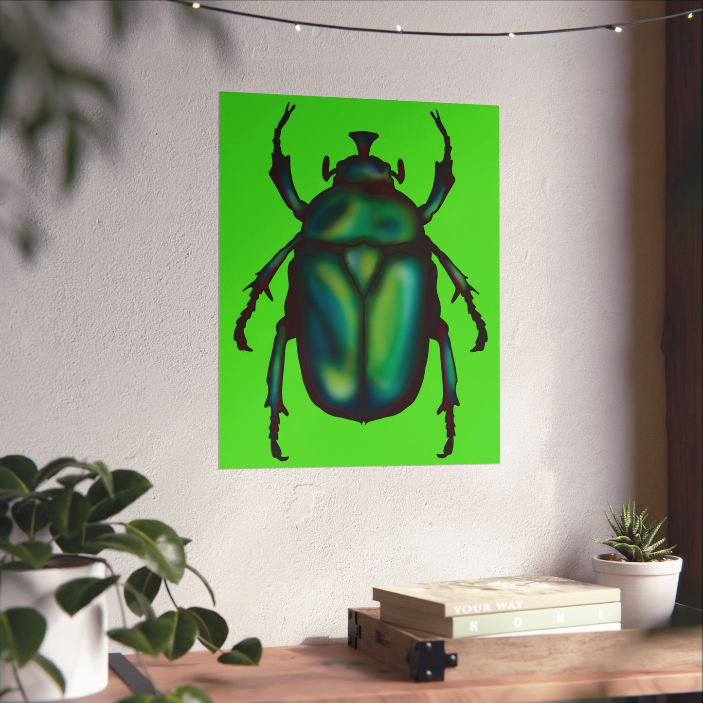 June Bug Wall Art Print, Green Chafer Beetle Poster, Green Nature Insect Decor