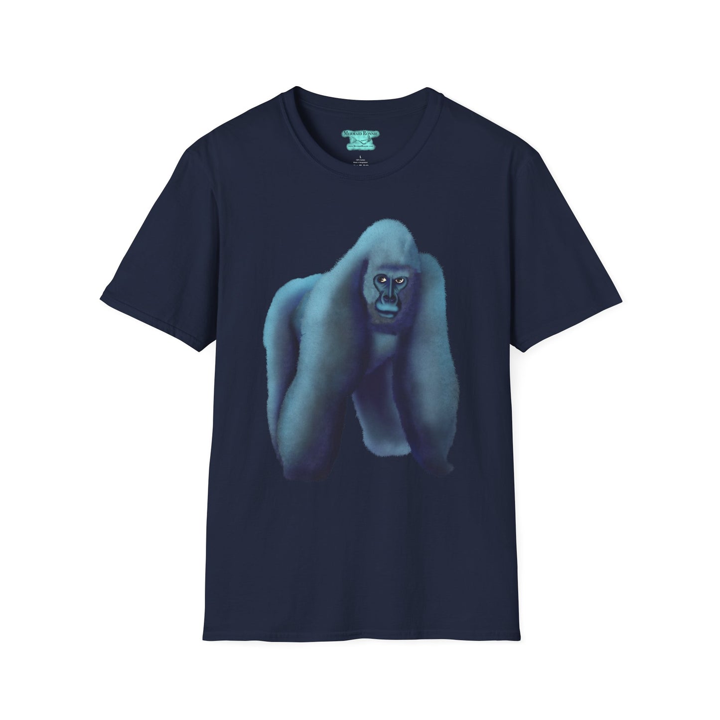 Silverback Gorilla Graphic T-Shirt, Blue Gorilla Wildlife Print, Unisex Gorilla Tee