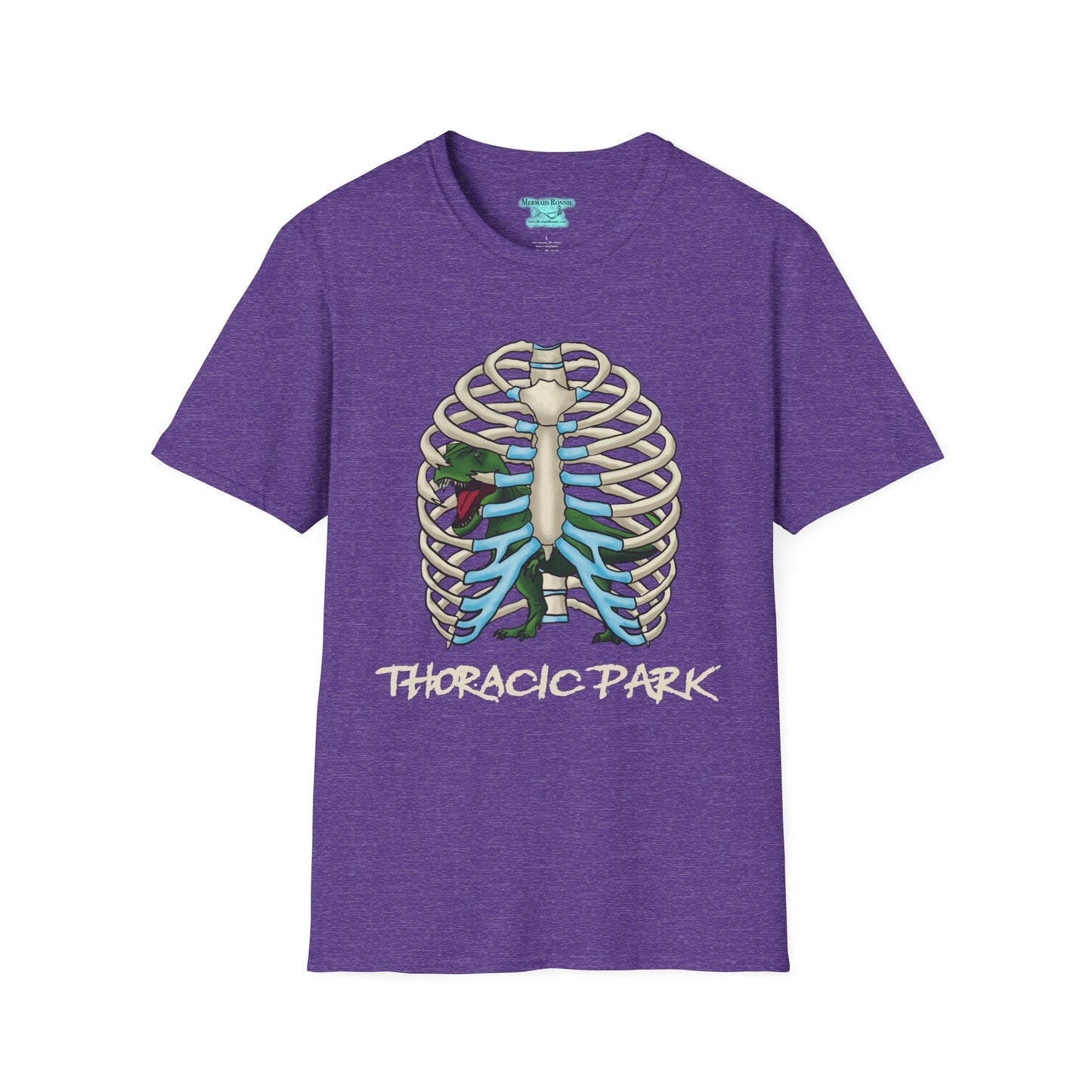 Thoracic Park T-Shirt, T-Rex Dinosaur in Rib Cage Graphic Tee, Unisex Short Sleeve