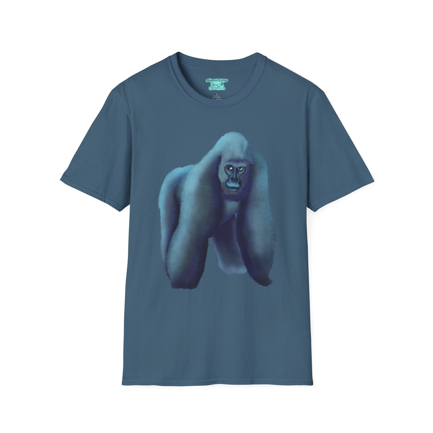 Silverback Gorilla Graphic T-Shirt, Blue Gorilla Wildlife Print, Unisex Gorilla Tee