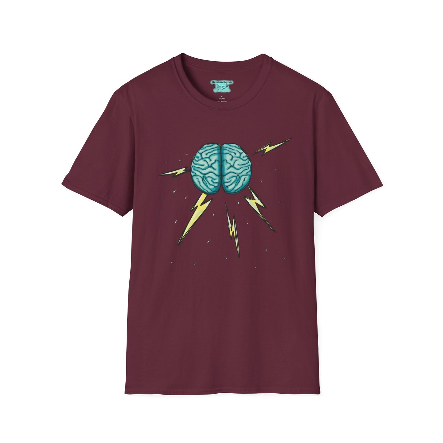 Brainstorm Graphic T-Shirt, Anatomical Brain with Rain and Lightning, Unisex Short Sleeve Tee