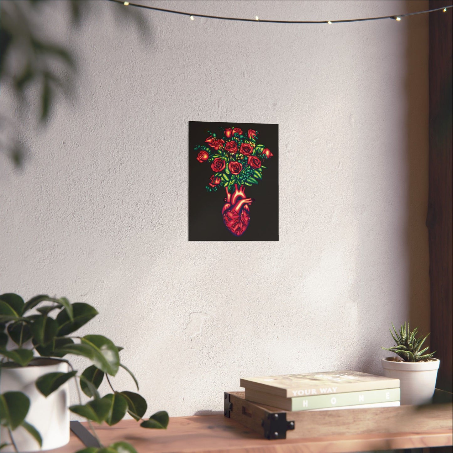 Anatomical Heart with Roses Art Print, Gothic Wall Decor Poster, Black and Red Floral Wall Poster