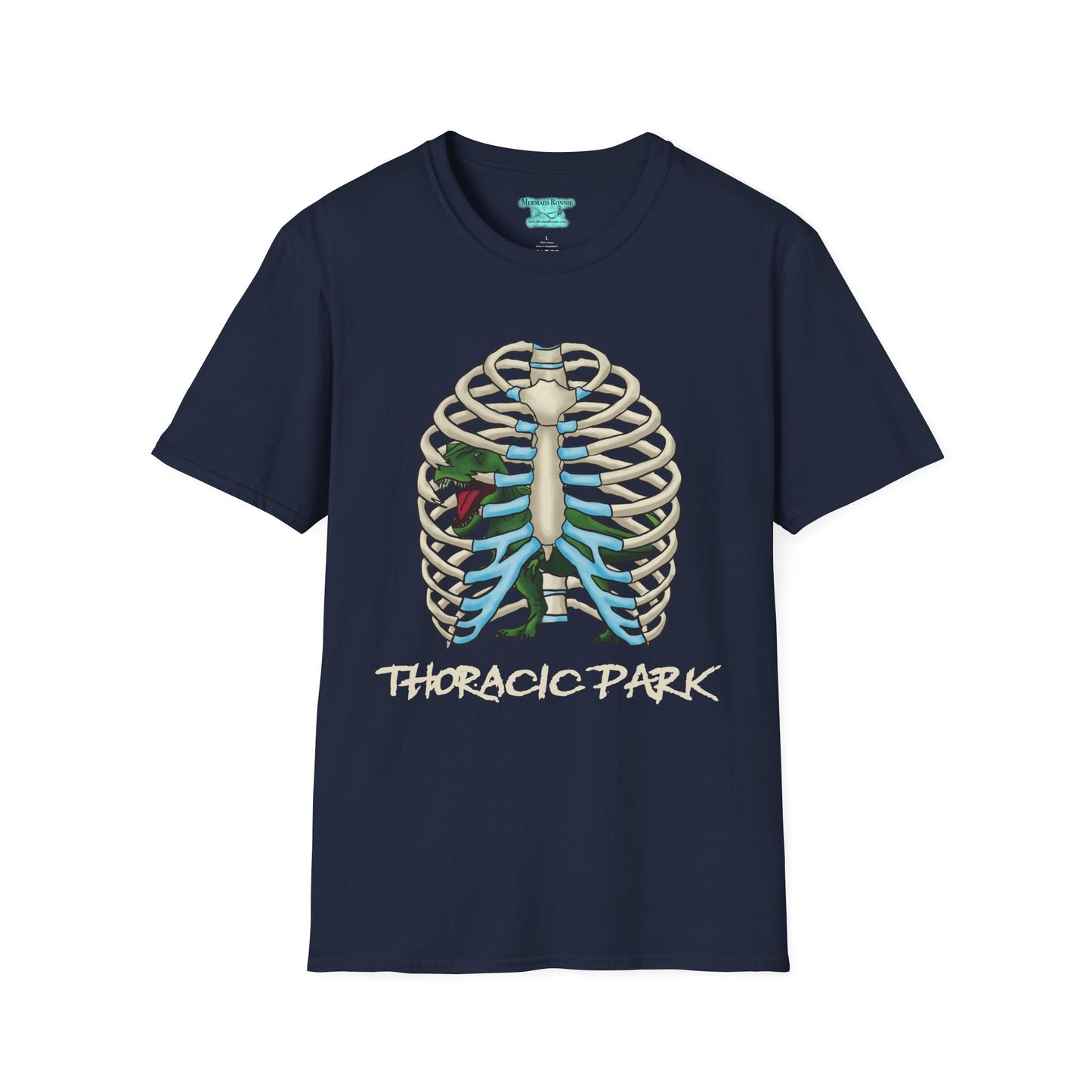 Thoracic Park T-Shirt, T-Rex Dinosaur in Rib Cage Graphic Tee, Unisex Short Sleeve