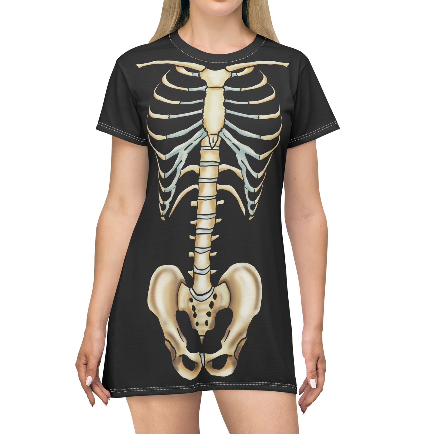 Skeleton T-Shirt Dress, X-Ray Vision Dress, Printed on Front and Back