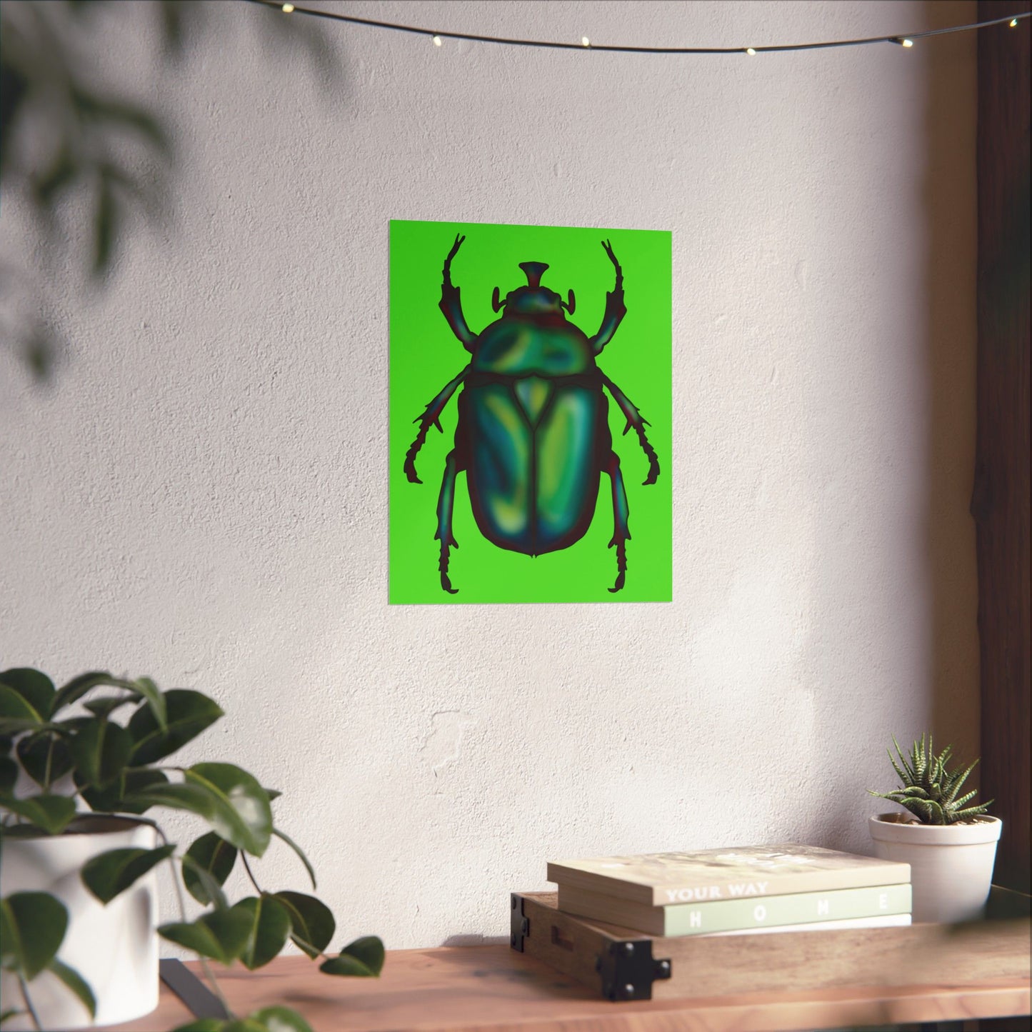 June Bug Wall Art Print, Green Chafer Beetle Poster, Green Nature Insect Decor