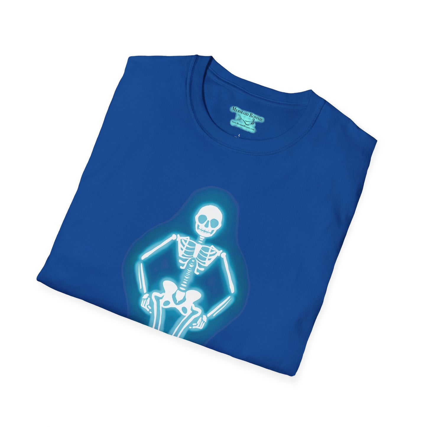 Neon Skeleton Graphic T-Shirt, Glowing Blue Neon Sign Tee, Unisex Skeleton Shirt