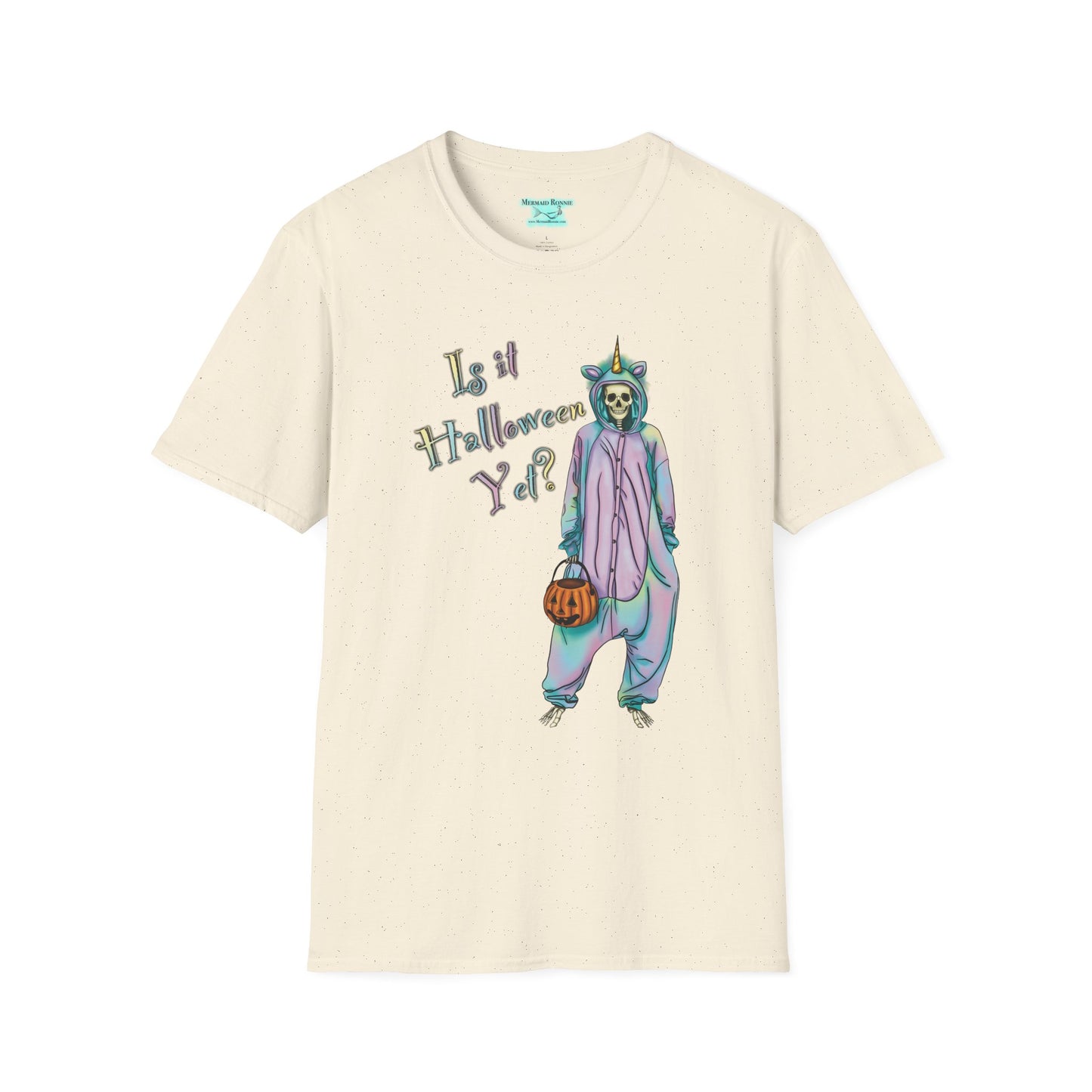 Halloween Skeleton T-Shirt, Pastel ‘Is it Halloween yet?’ Tee, Whimsical Unicorn Costume Design