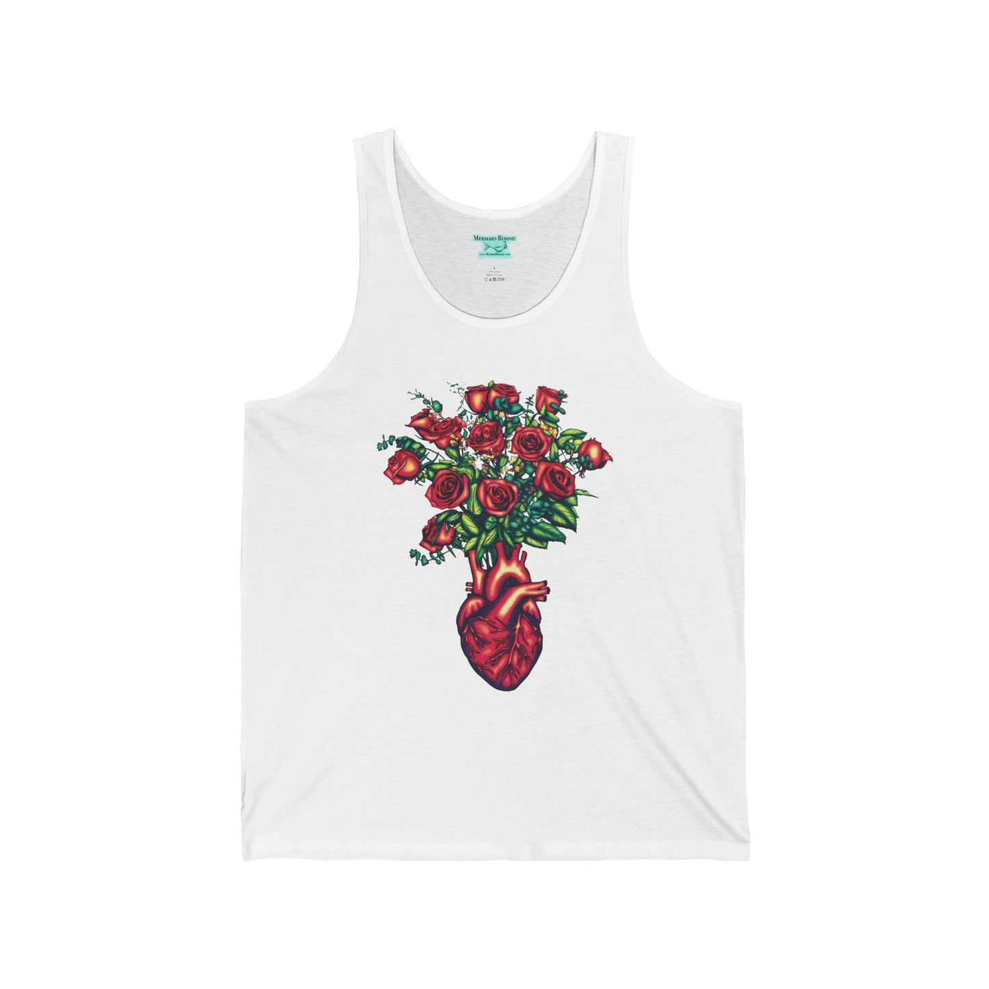 Anatomical Heart Tank Top, Unisex Adult Sleeveless Graphic Print, Heart and Rose