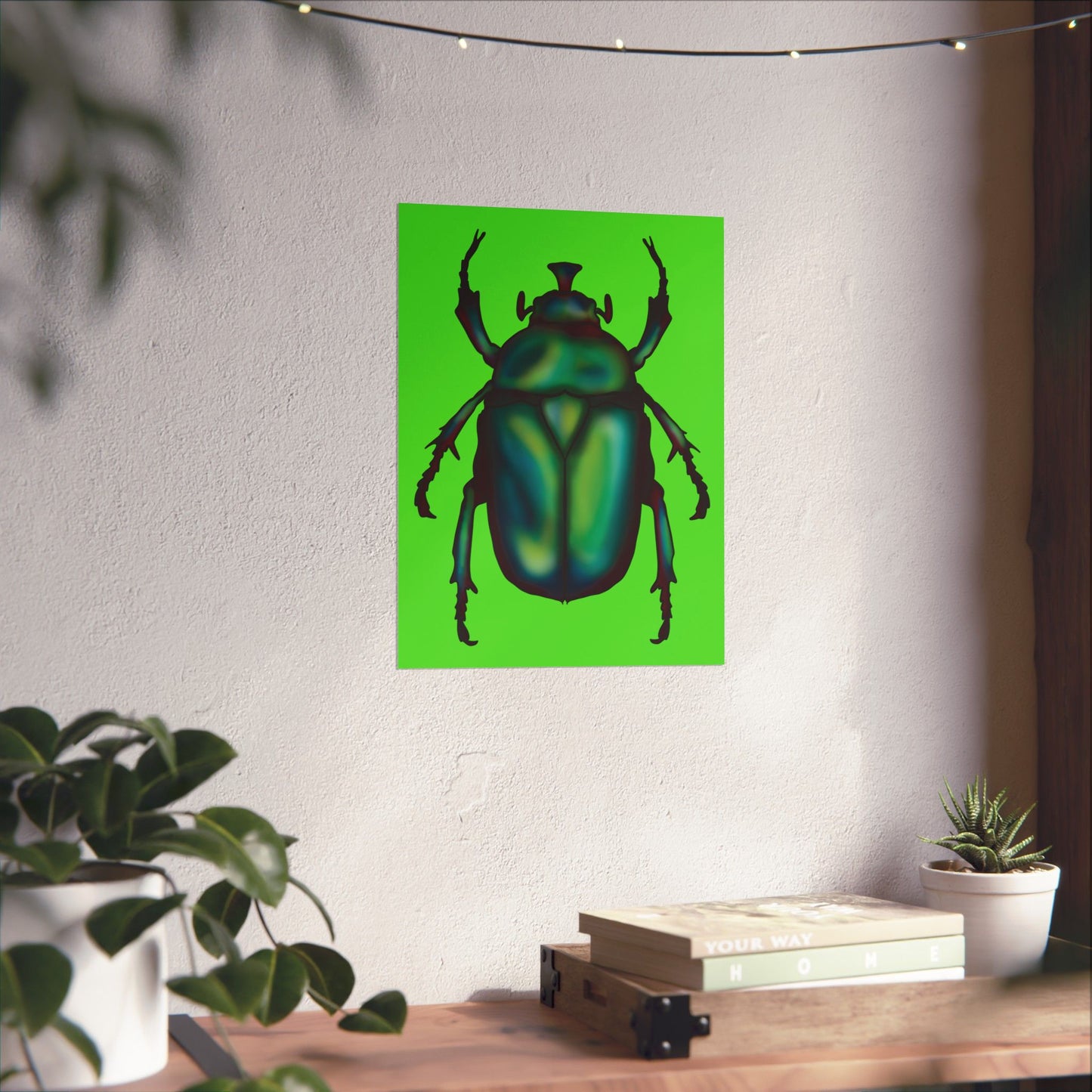 June Bug Wall Art Print, Green Chafer Beetle Poster, Green Nature Insect Decor