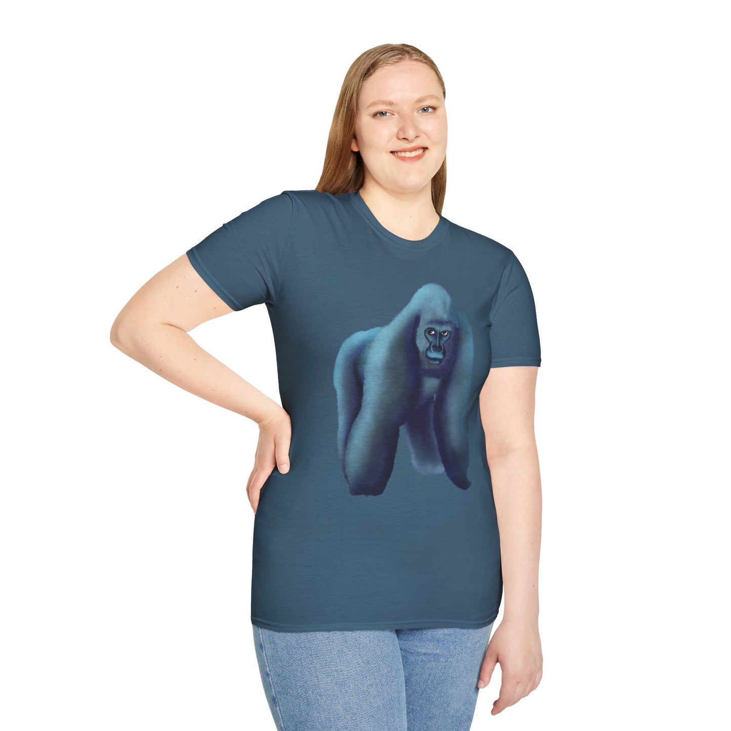 Silverback Gorilla Graphic T-Shirt, Blue Gorilla Wildlife Print, Unisex Gorilla Tee