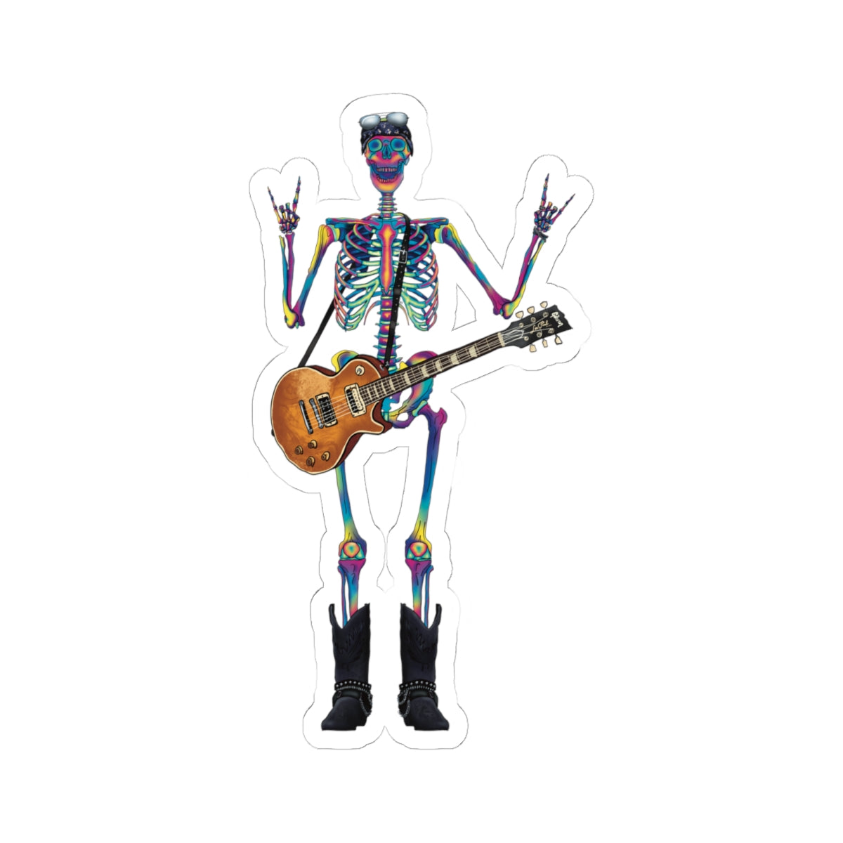 Rock and Roll Skeleton Sticker, Tie-Dye Skeleton with Guitar, 80’s Rock Inspired Sticker