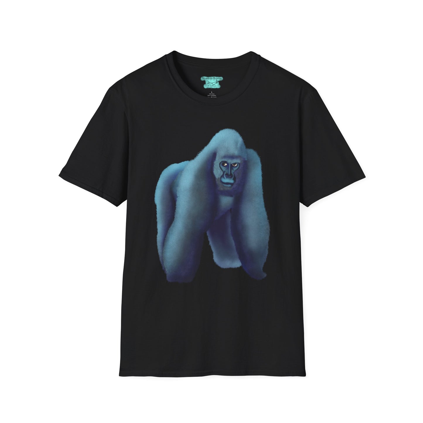 Silverback Gorilla Graphic T-Shirt, Blue Gorilla Wildlife Print, Unisex Gorilla Tee