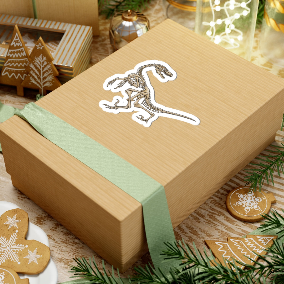 Velociraptor Skeleton Vinyl Sticker, Dinosaur Fossil Decal, Dino Skeleton Sticker