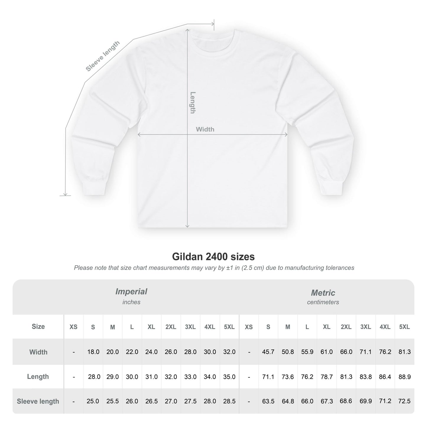 Gildan 2400 T-Shirt size chart