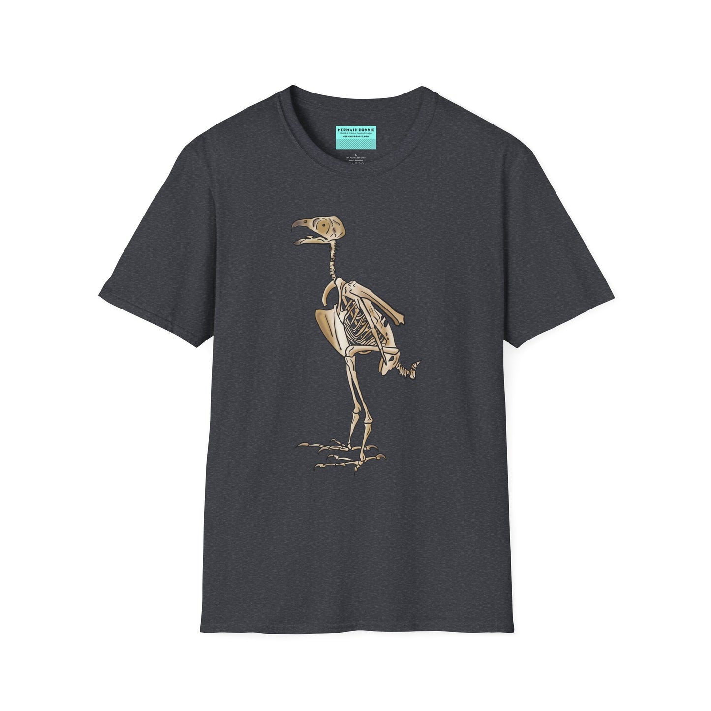 Dark grey unisex short sleeve t-shirt featuring a peregrine falcon skeleton—proof that even the fastest creature on Earth looks cool in x-ray vision.